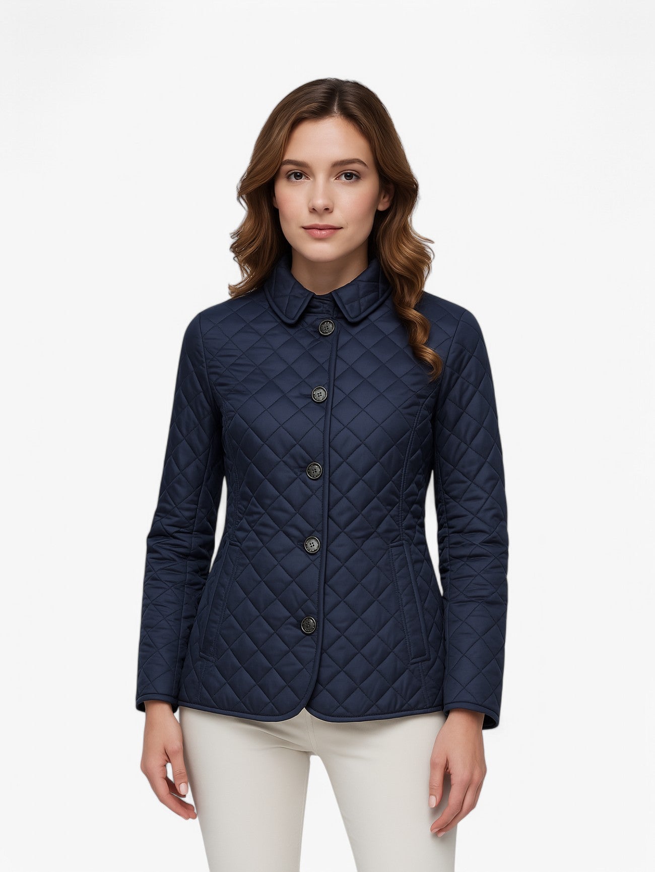 Jada | Women's Quilted Diamond Pattern Button Up Jacket