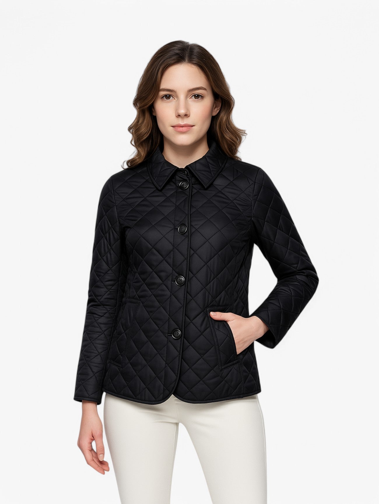 Jada | Women's Quilted Diamond Pattern Button Up Jacket