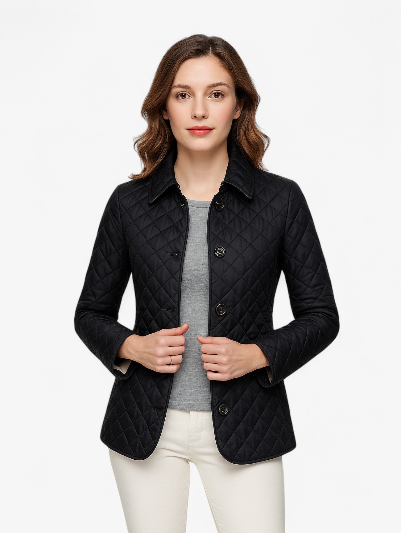 Jada | Women's Quilted Diamond Pattern Button Up Jacket