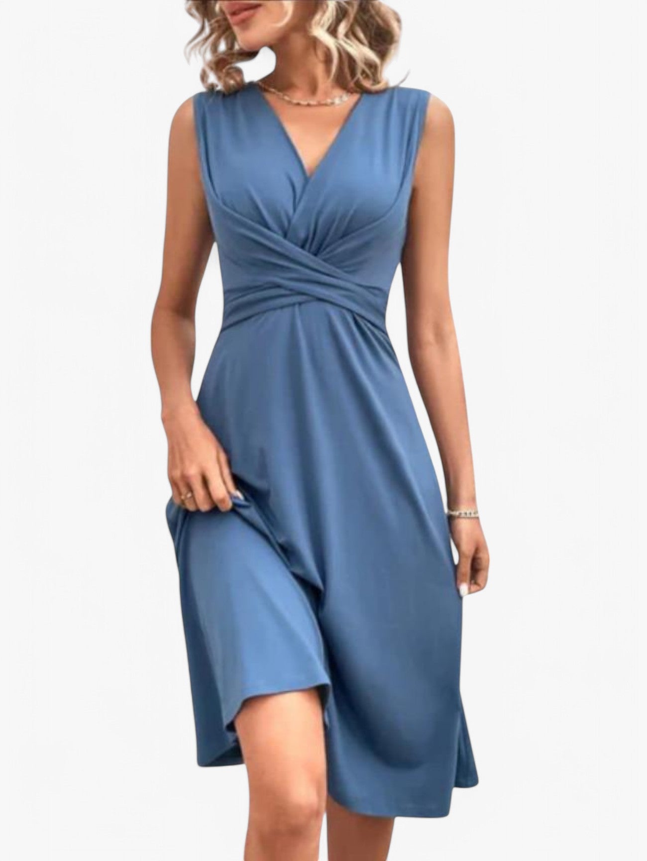 Jada | Women's Sleeveless V Neck A Line Midi Dress