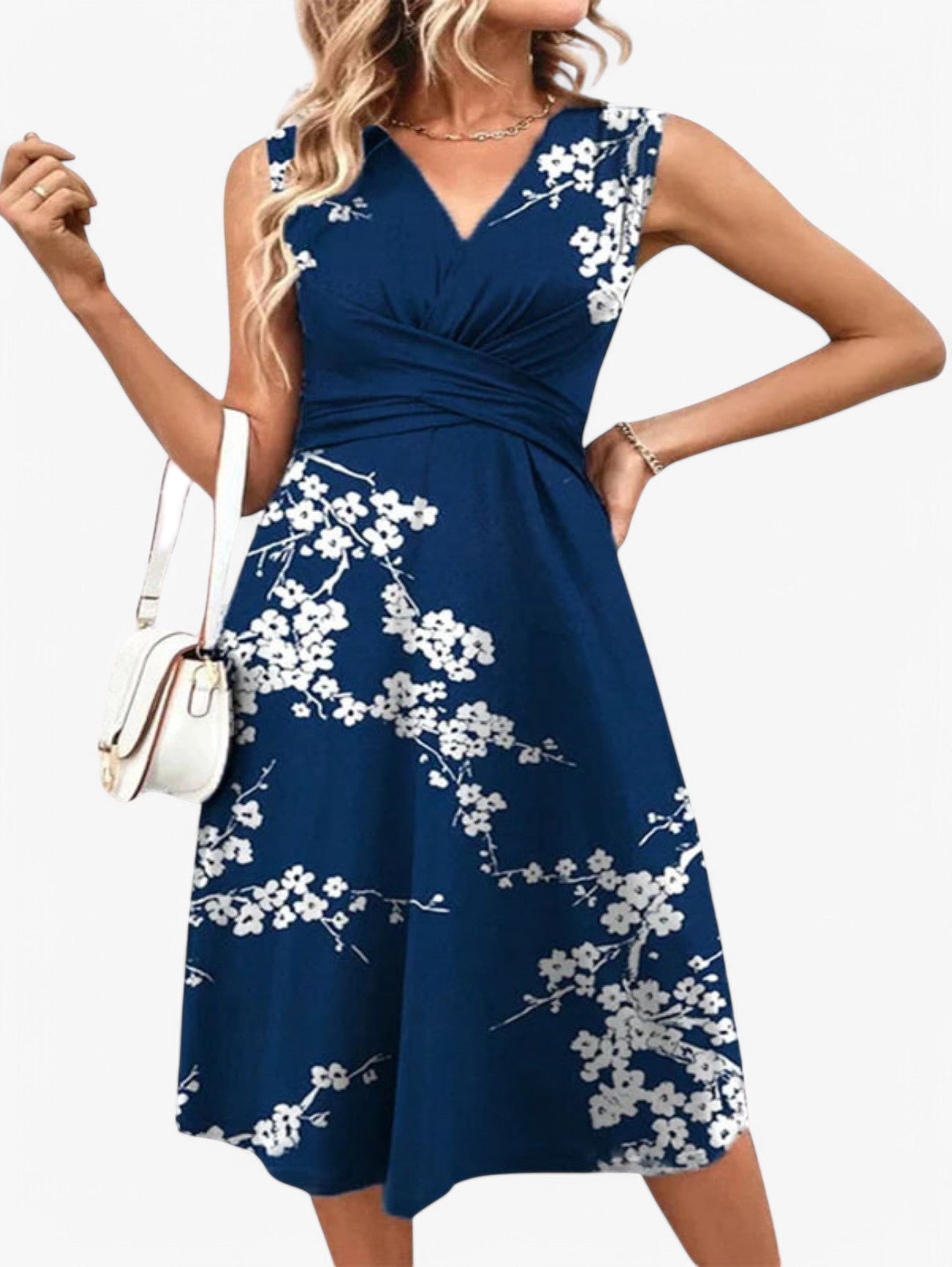 Jada | Women's Sleeveless V Neck A Line Midi Dress
