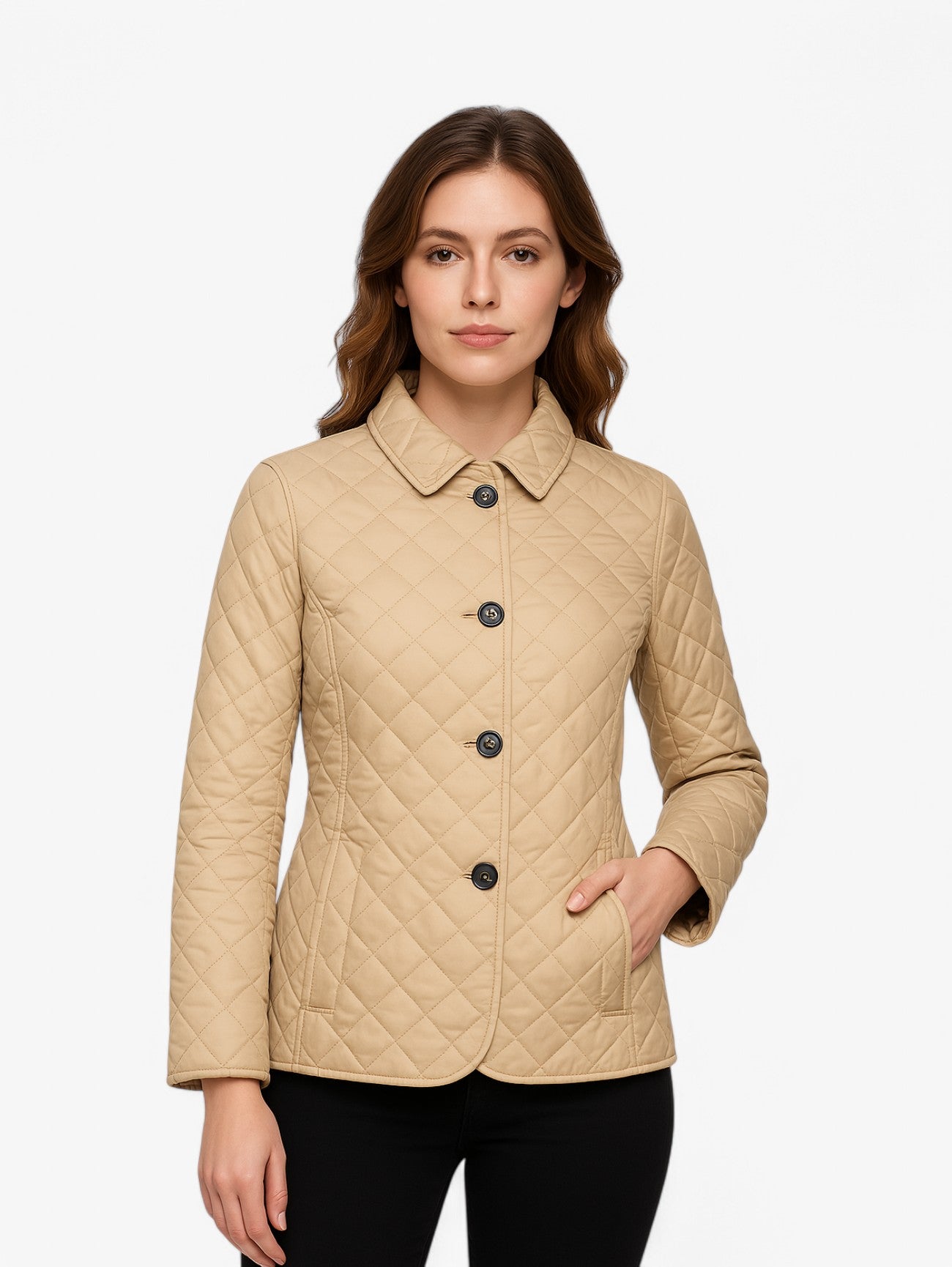 Jada | Women's Quilted Diamond Pattern Button Up Jacket