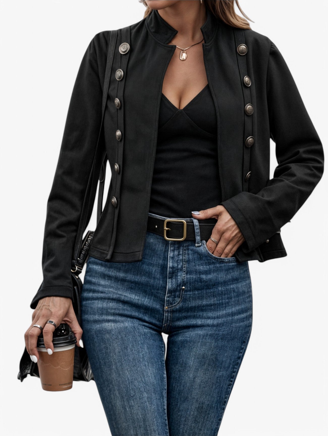 Jada | Women's Tailored Button-Up Blazer Military Short Coat Jacket