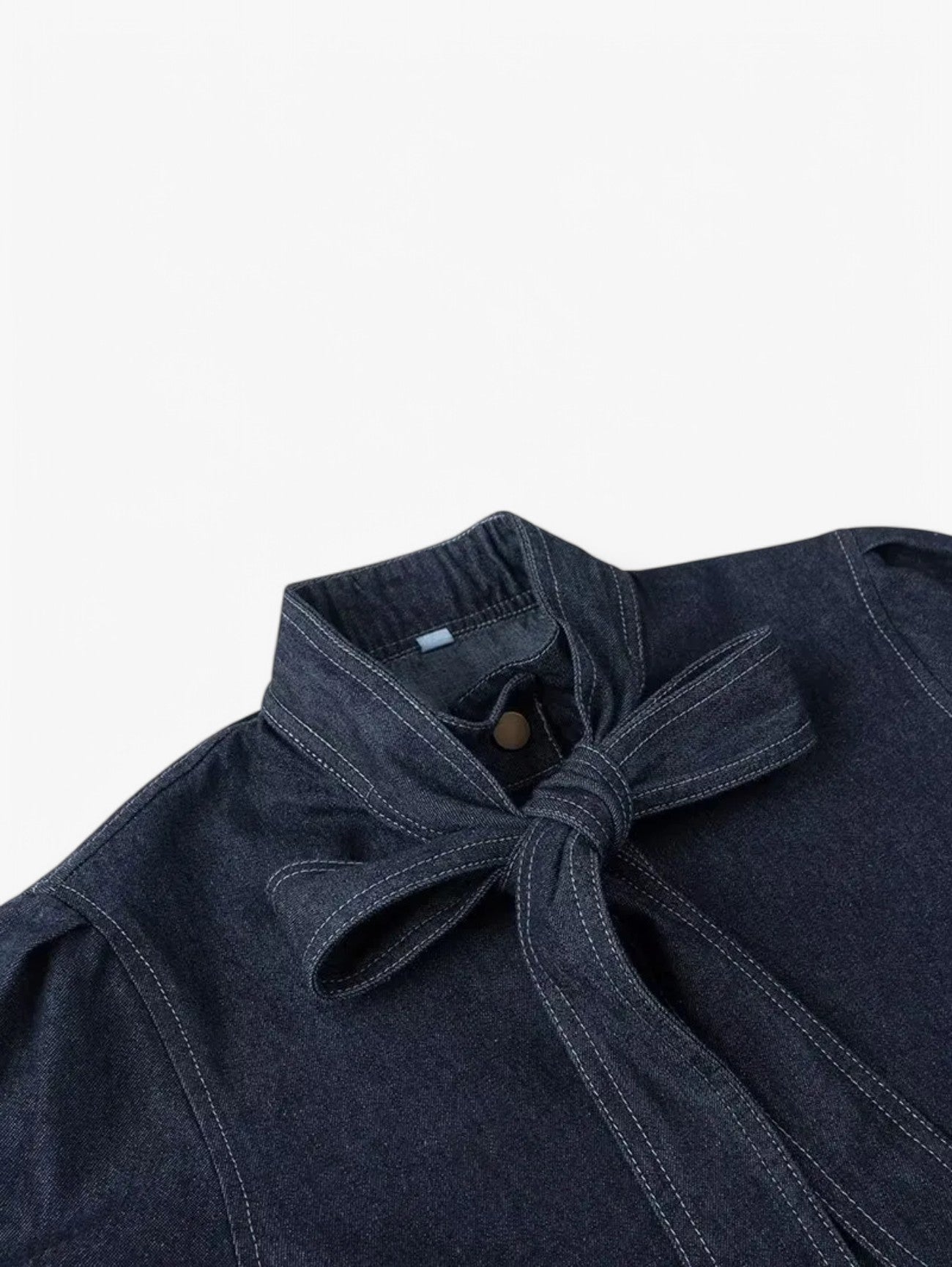 Jada | Women's Denim Button Down Blouse Long Sleeve Bow Tie Neck Shirt