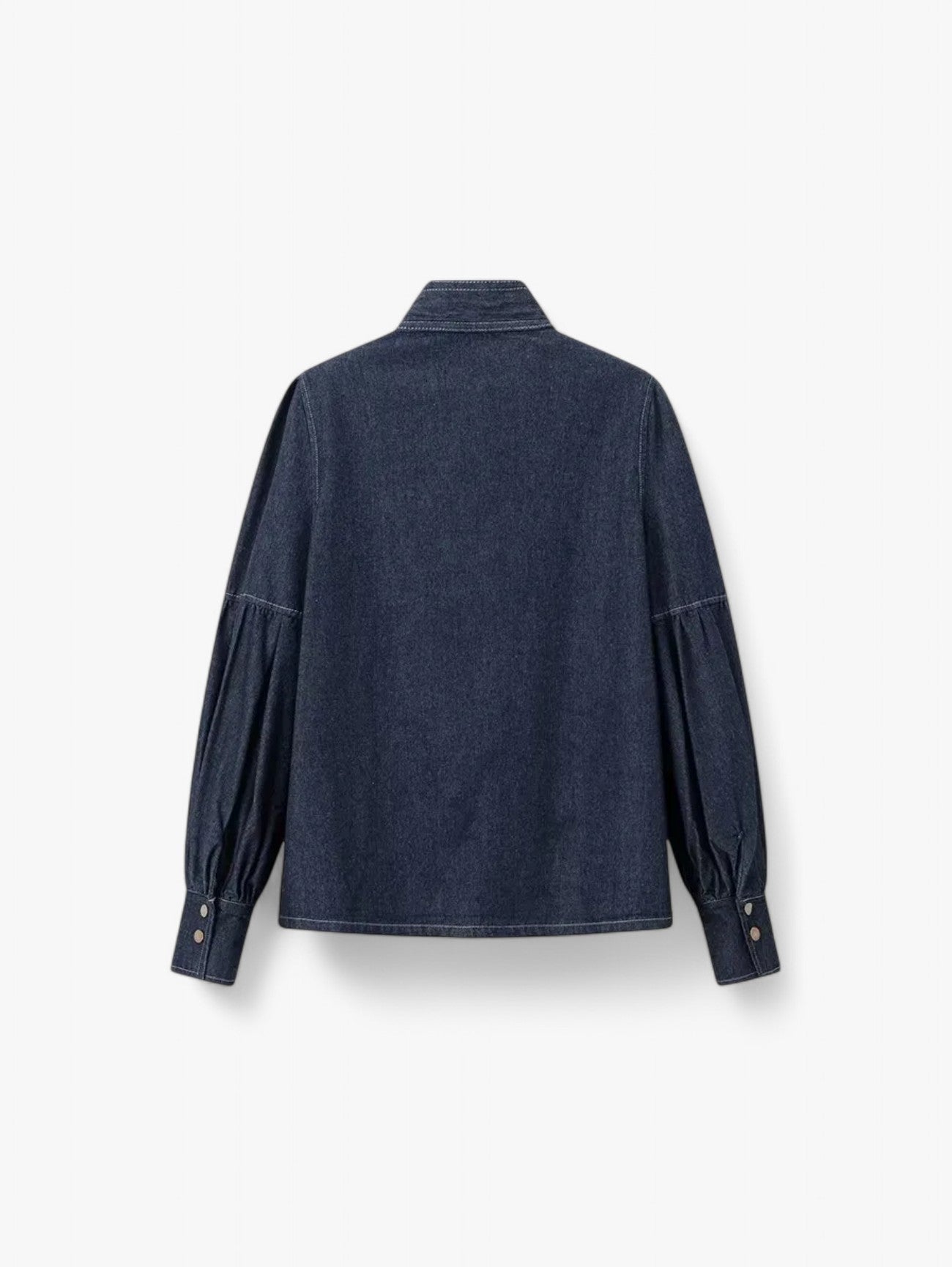 Jada | Women's Denim Button Down Blouse Long Sleeve Bow Tie Neck Shirt