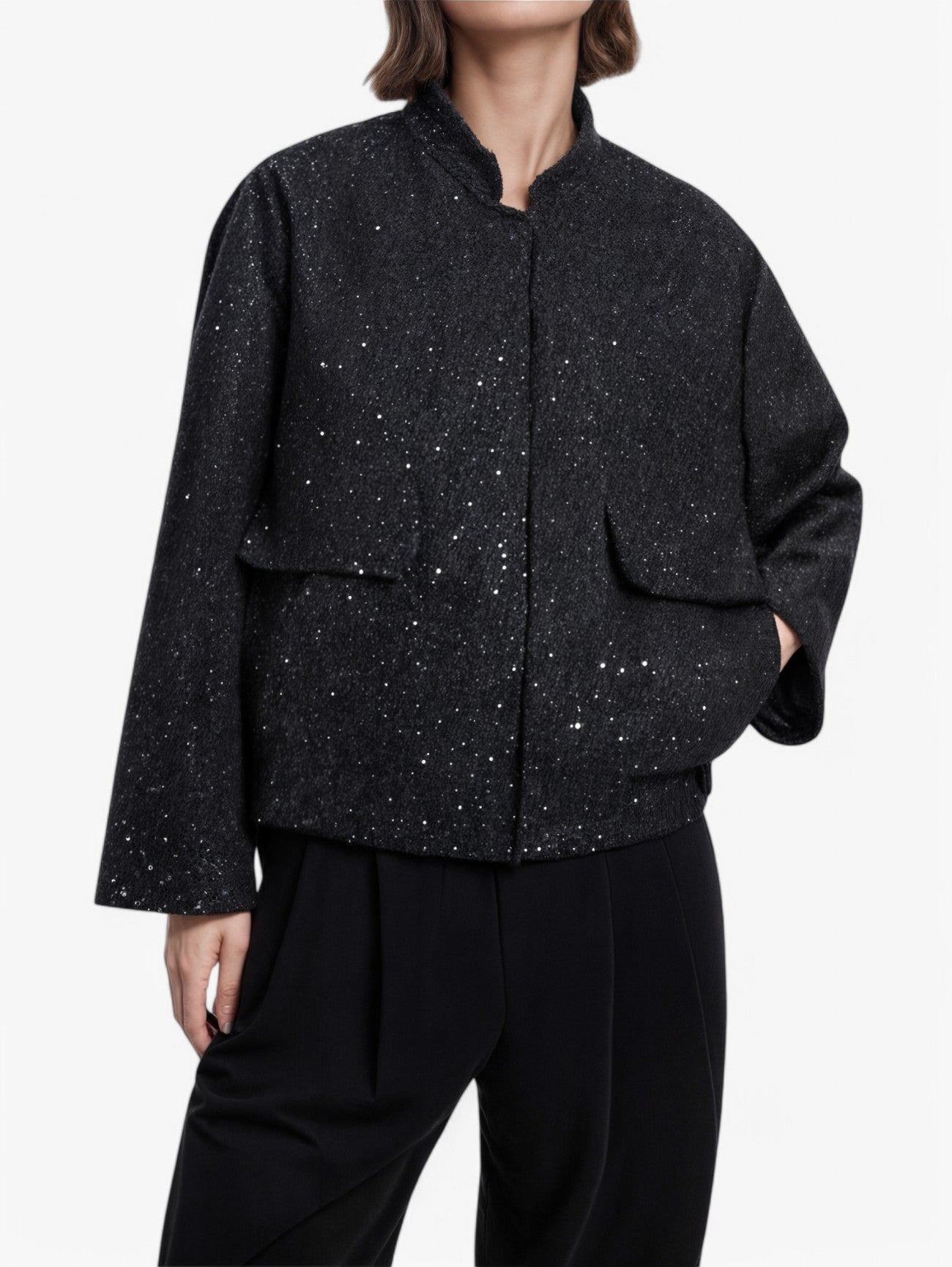 Jada | Women’s Elegant Sequin Tweed Glitter Bomber Blazer Jacket