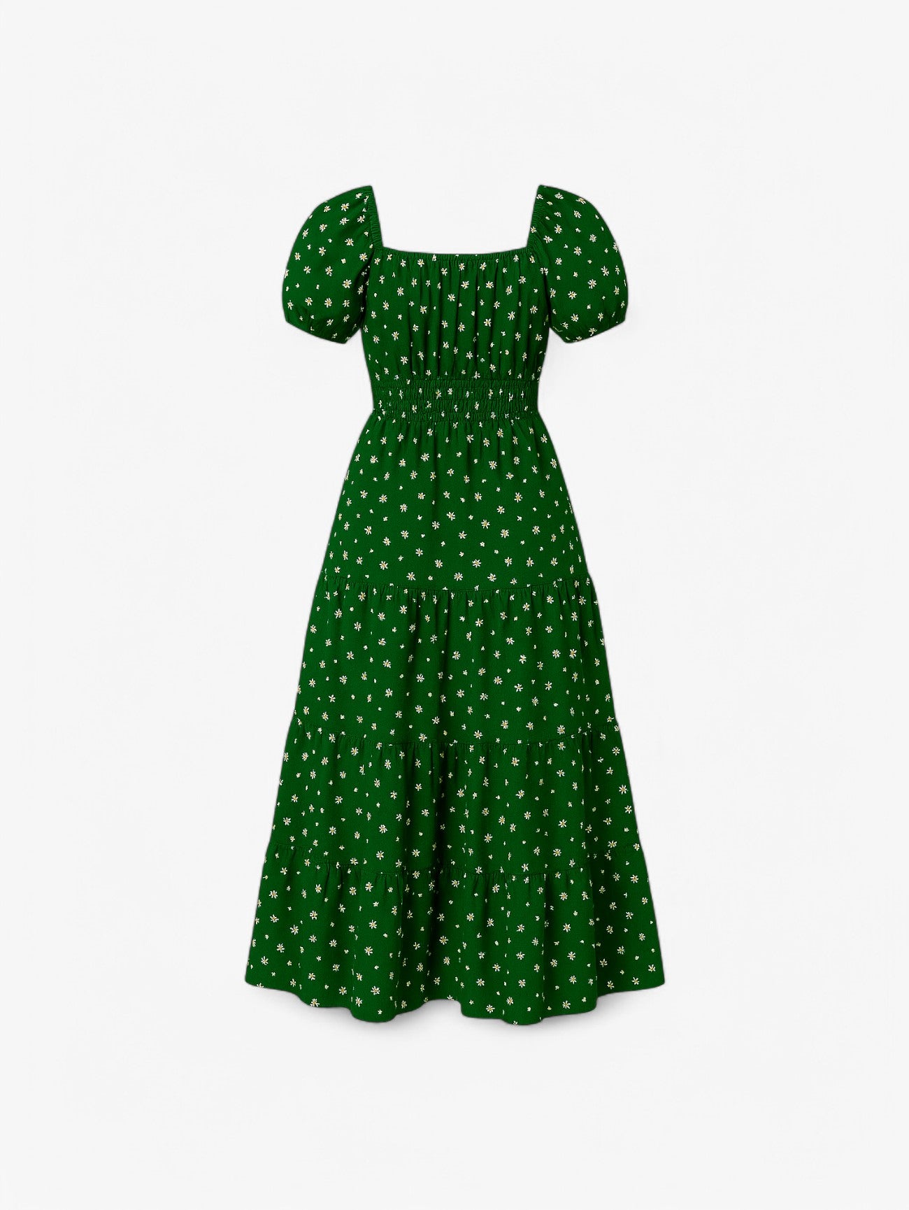 Jada | Women's Floral A-Line Square Neck Puff Summer Midi Dress