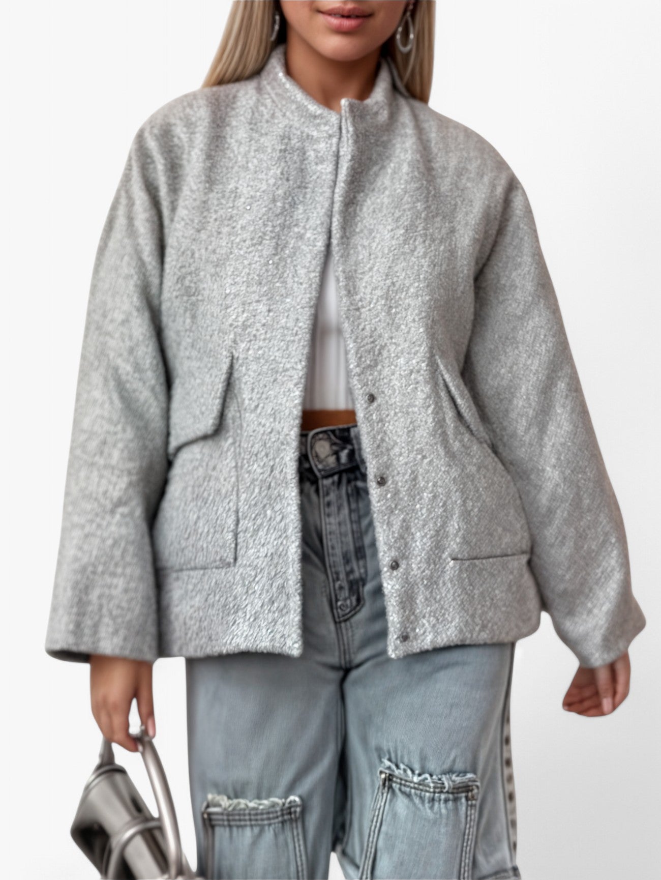 Jada | Women’s Elegant Sequin Tweed Glitter Bomber Blazer Jacket