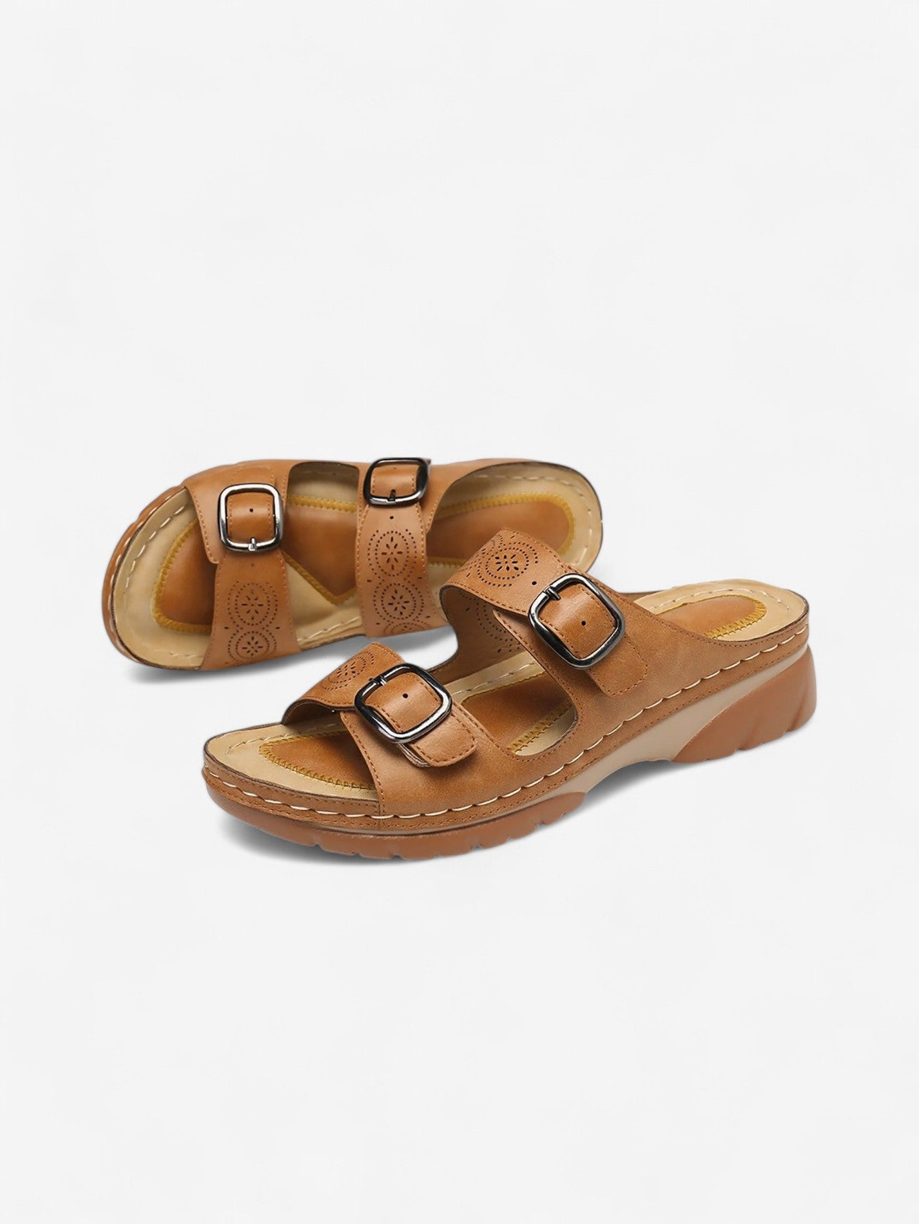 Jada | Women's Double Buckle Slip On Wedge Sandals
