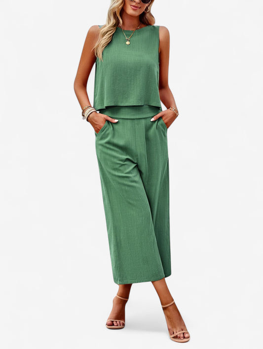 Jada | Women's Sleeveless Crop Top and Wide Pants Summer Outfit Set