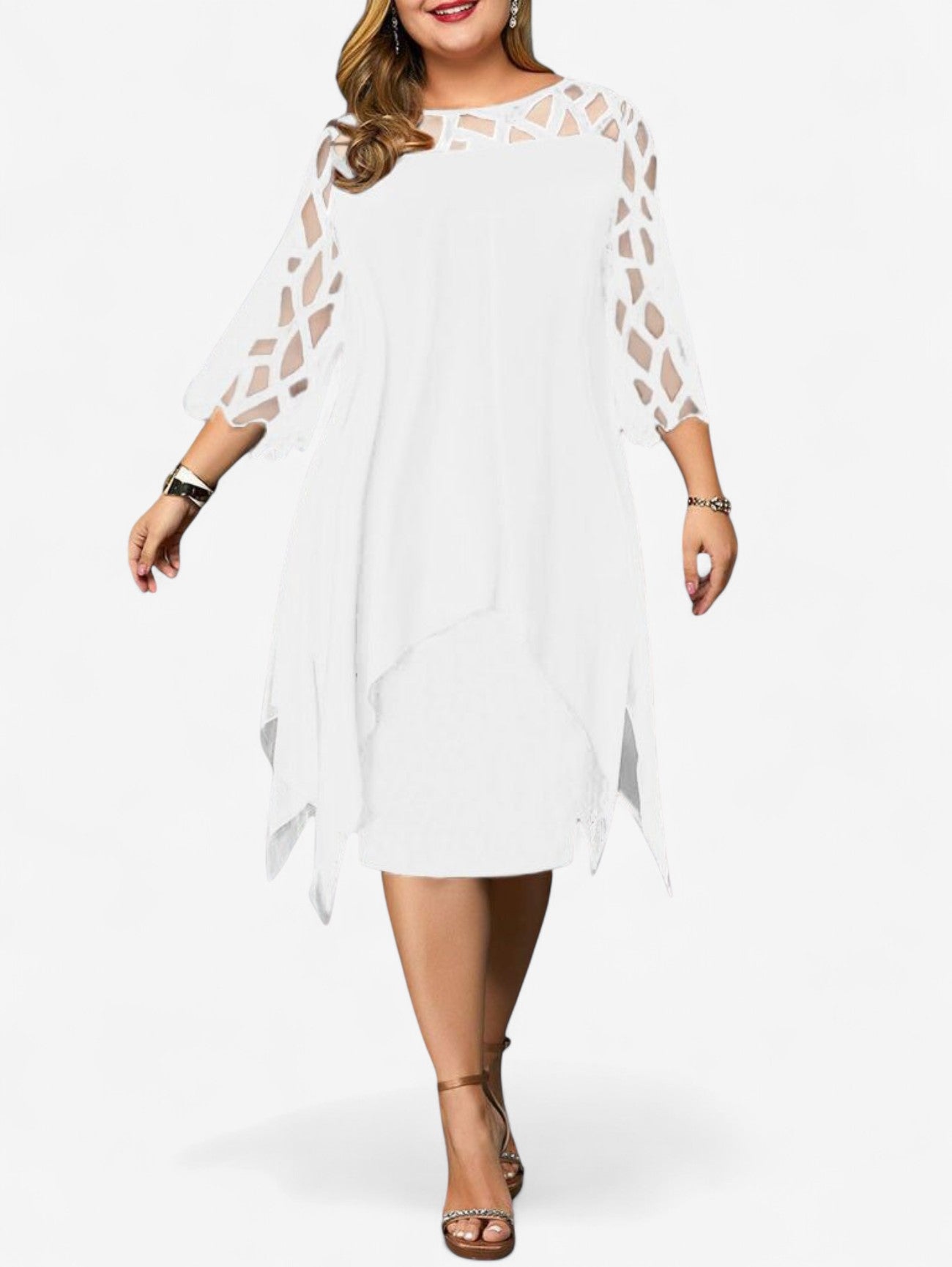 Jada | Women's Elegant Plus Size Layered Sleeve Midi Dress