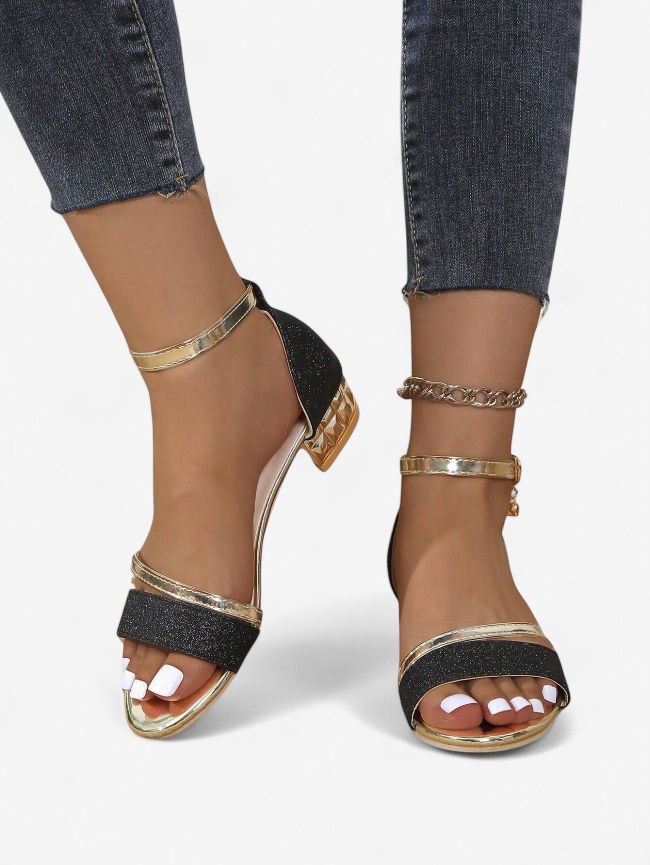 Jada | Women's Elegant Glitter Low Block Heel Sandals