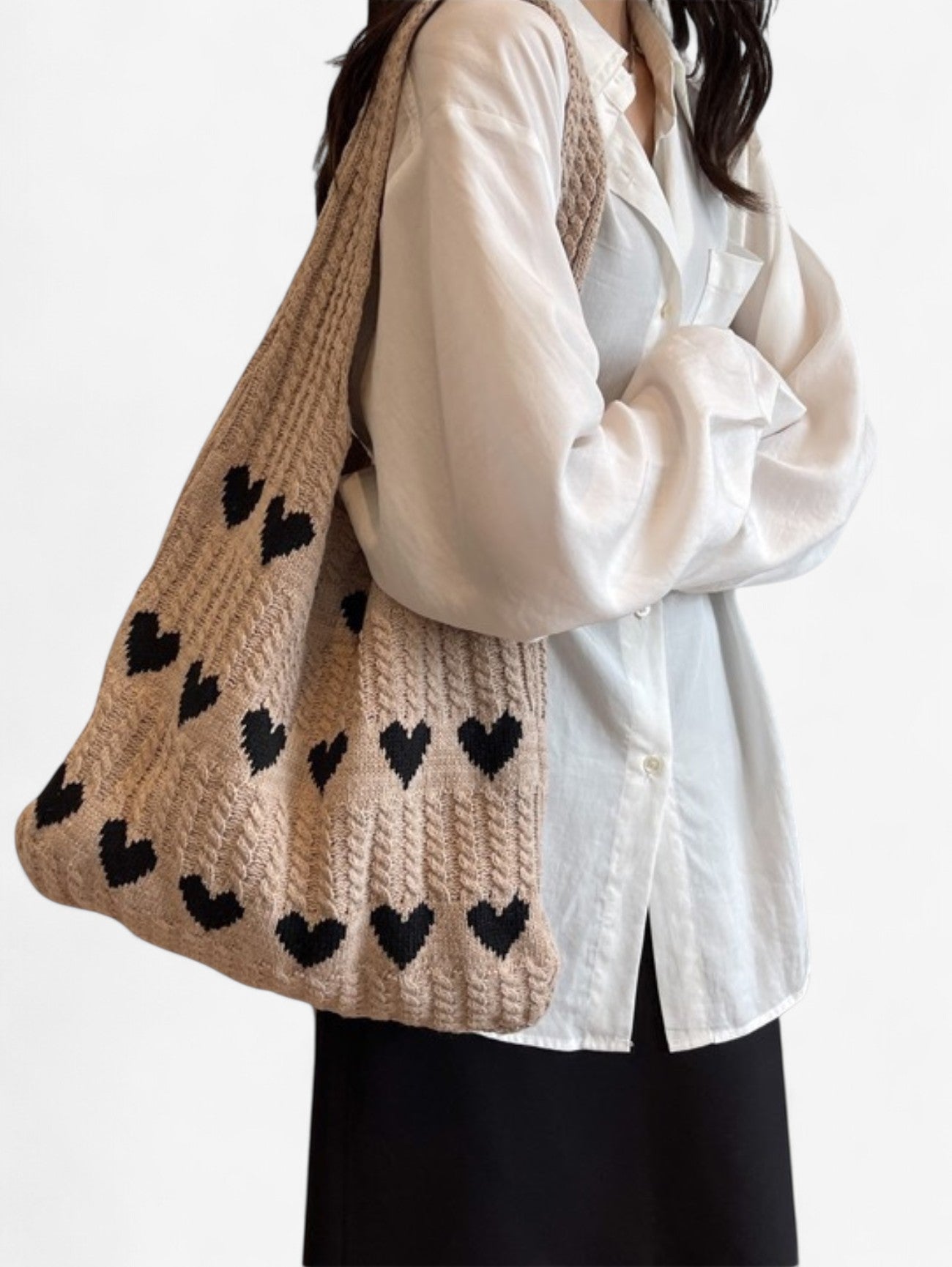 Jada | Women's Large Soft Crochet Heart Tote Bag