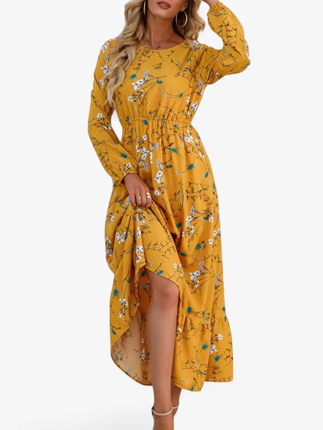 Jada | Women's Floral Print Boho Elegant Maxi Dress Long Sleeve