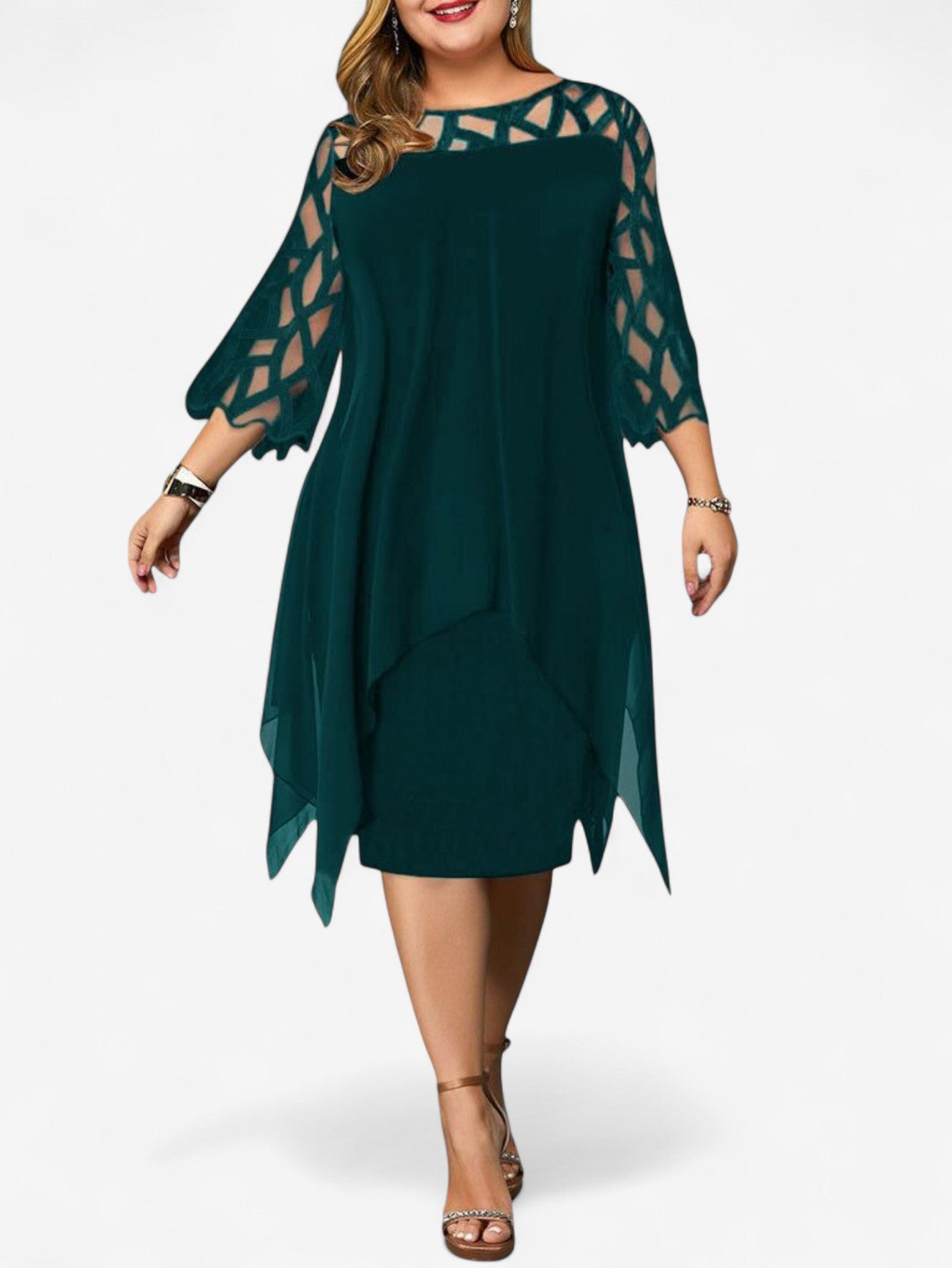 Jada | Women's Elegant Plus Size Layered Sleeve Midi Dress