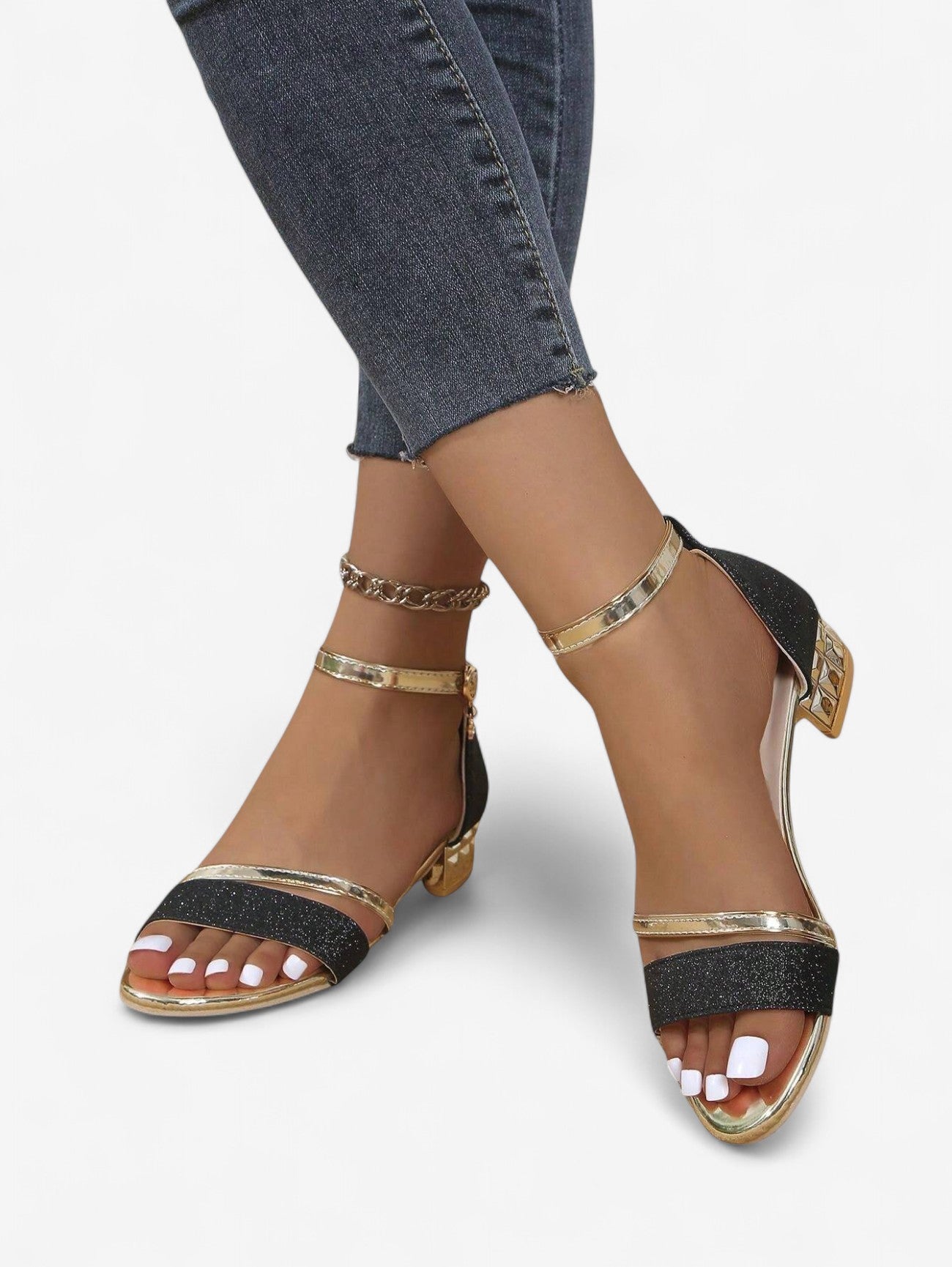 Jada | Women's Elegant Glitter Low Block Heel Sandals
