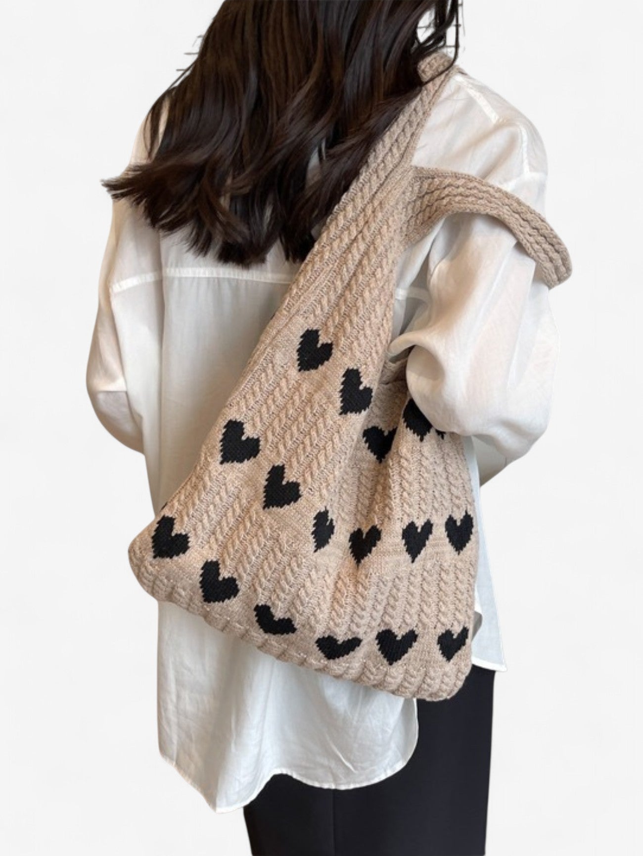 Jada | Women's Large Soft Crochet Heart Tote Bag