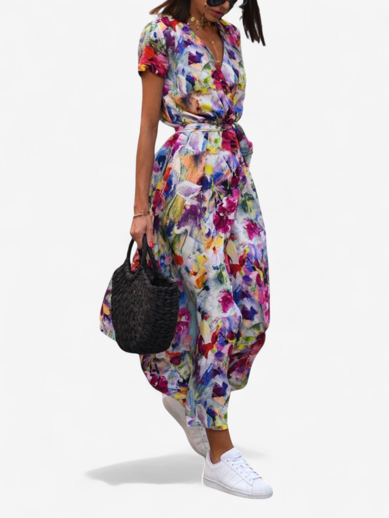 Jada | Women's Boho Wrap Wedding guest Midi Dress with Split