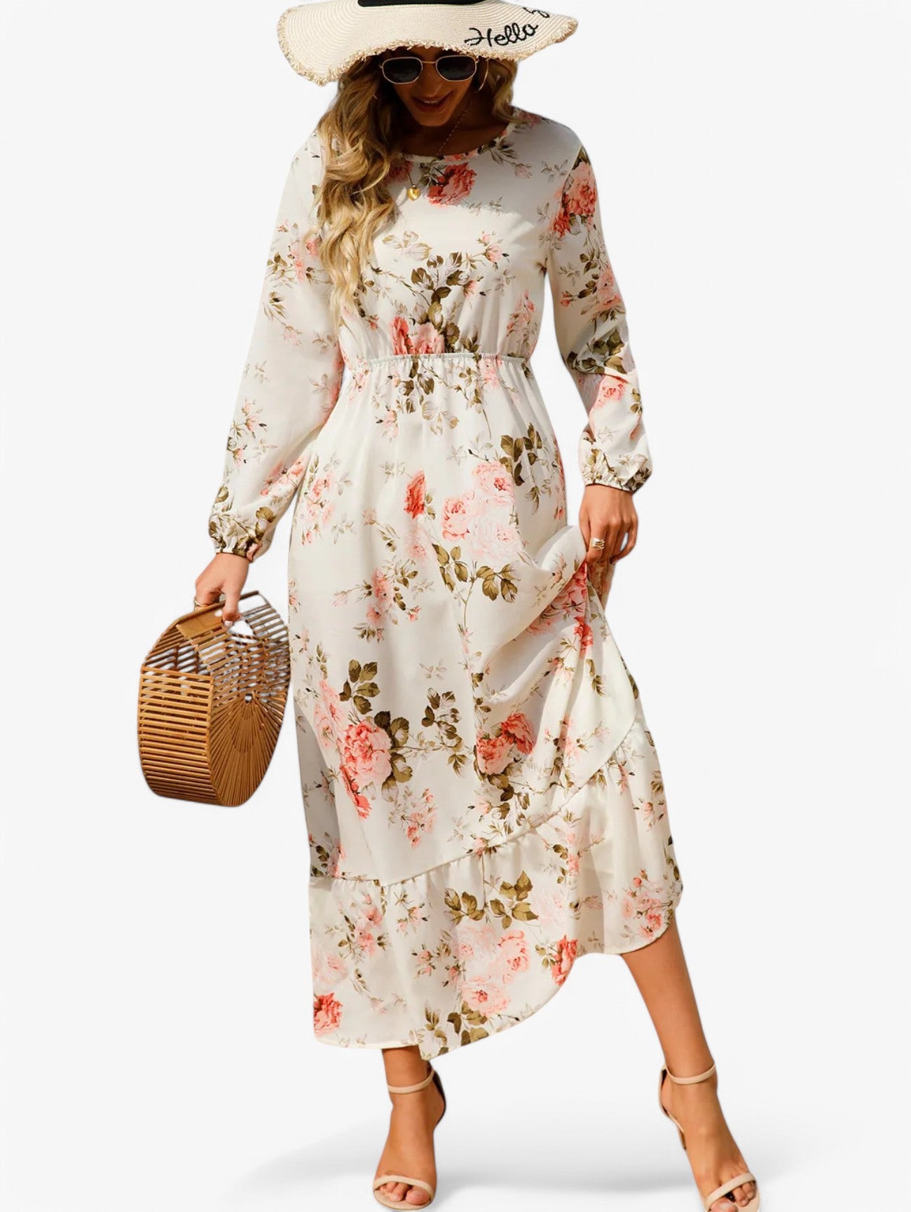 Jada | Women's Floral Print Boho Elegant Maxi Dress Long Sleeve