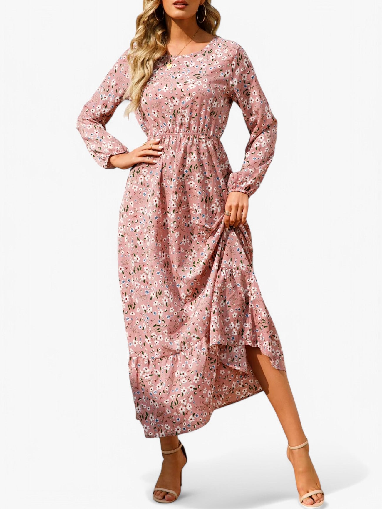 Jada | Women's Floral Print Boho Elegant Maxi Dress Long Sleeve