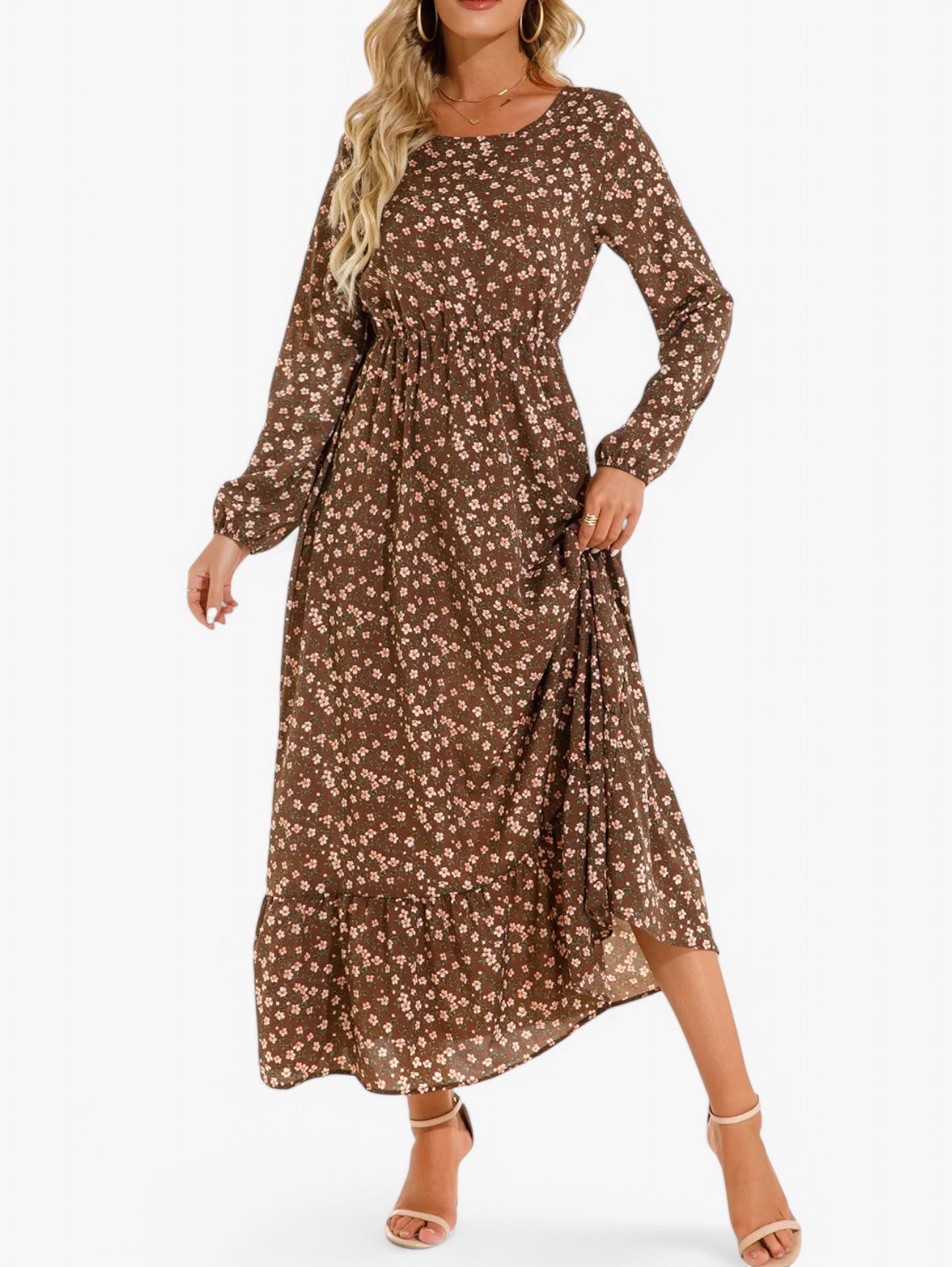 Jada | Women's Floral Print Boho Elegant Maxi Dress Long Sleeve
