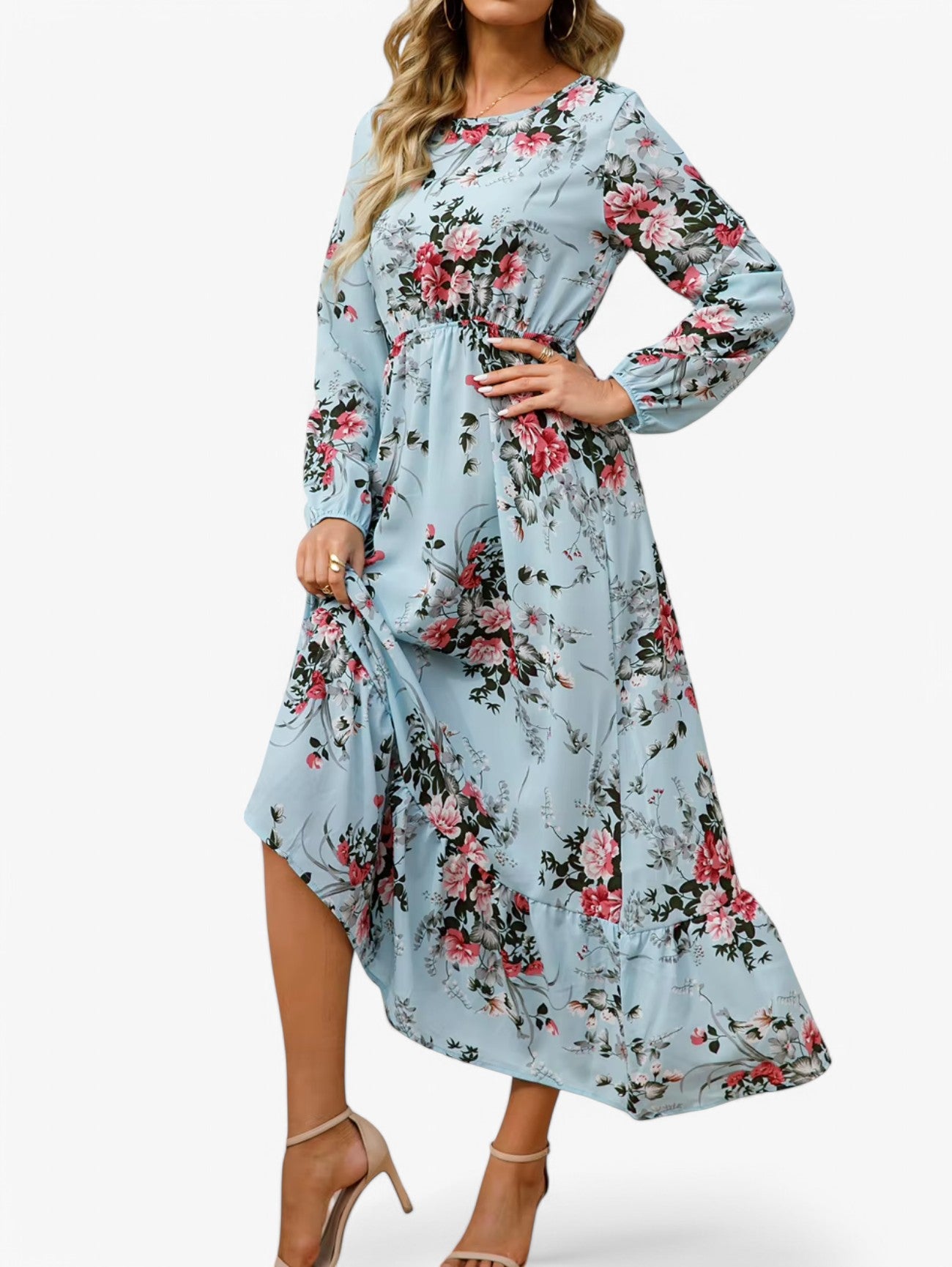 Jada | Women's Floral Print Boho Elegant Maxi Dress Long Sleeve