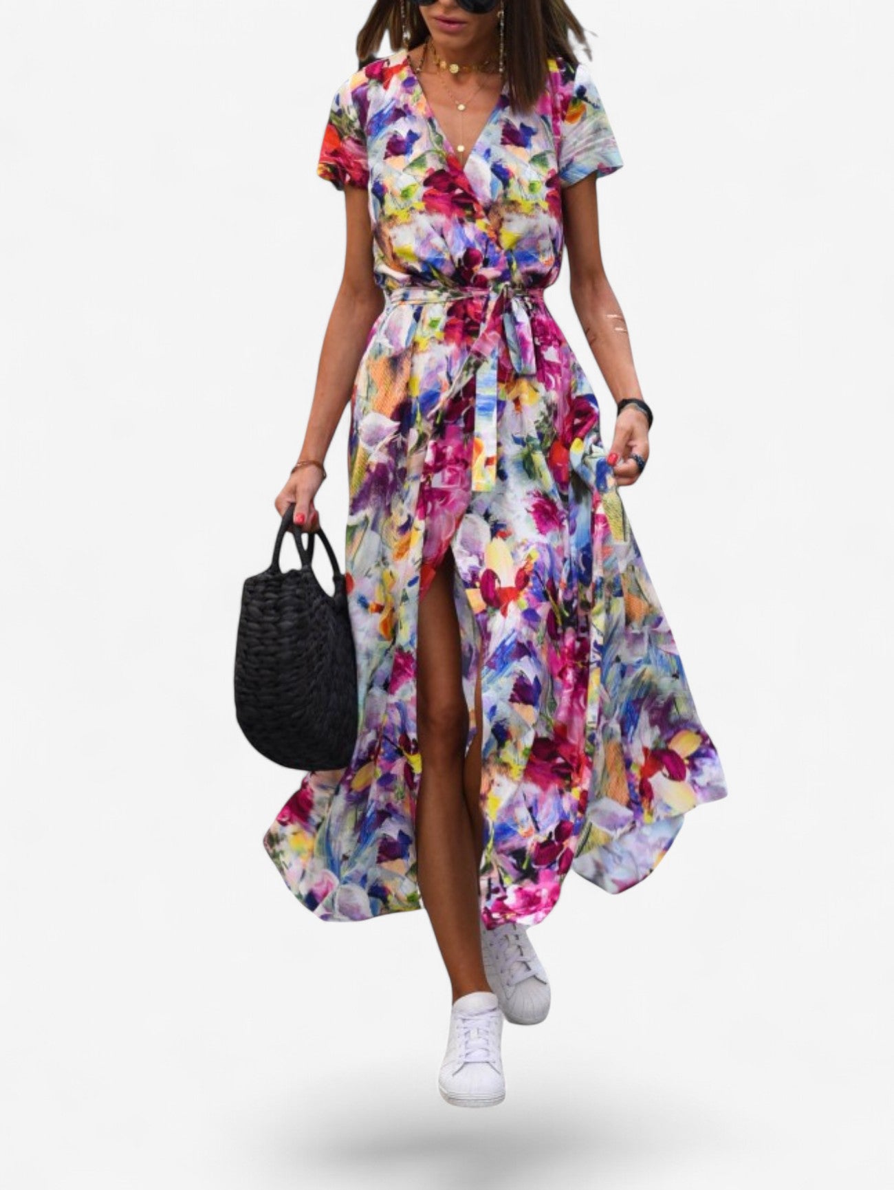 Jada | Women's Boho Wrap Wedding guest Midi Dress with Split