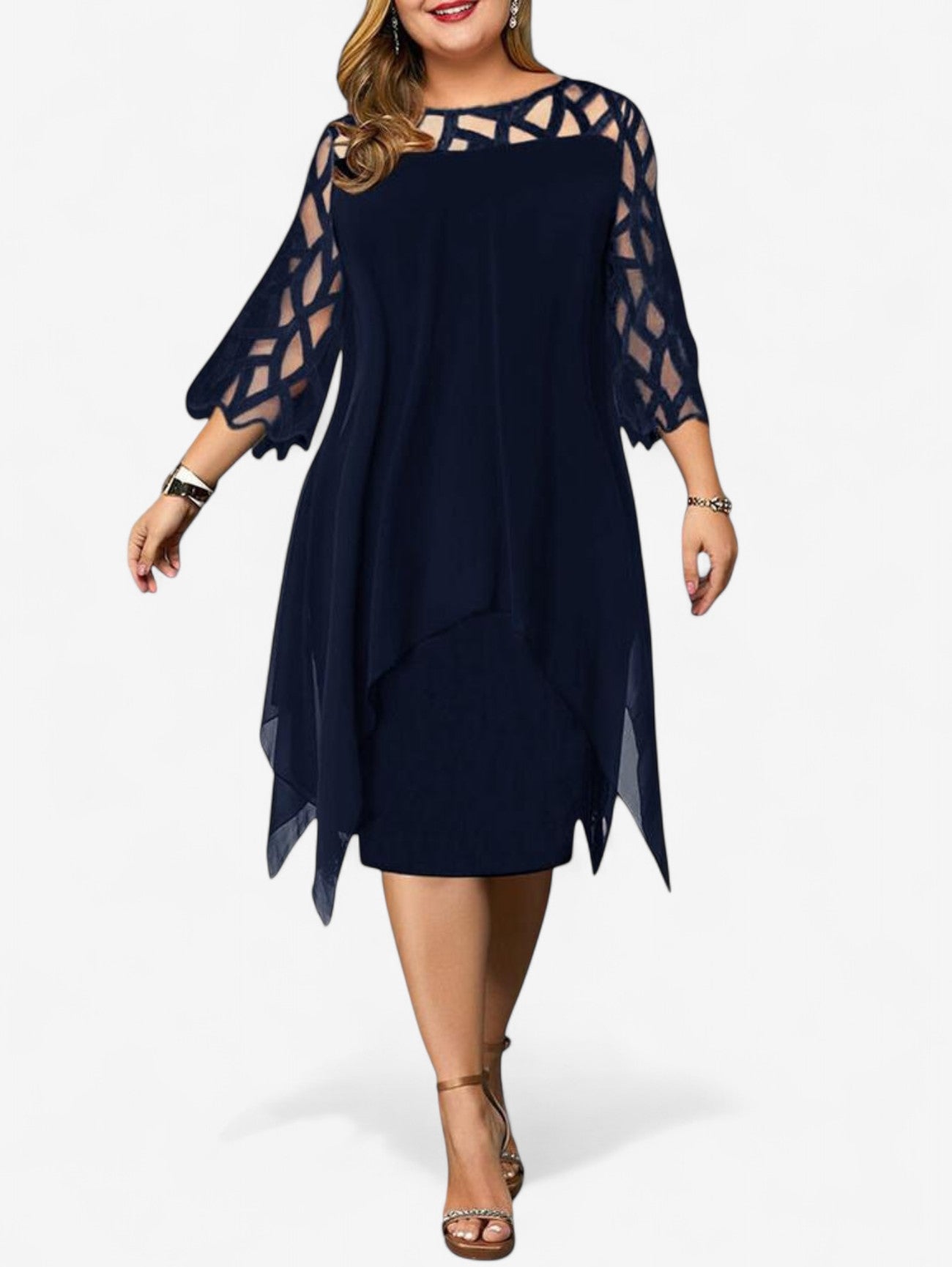 Jada | Women's Elegant Plus Size Layered Sleeve Midi Dress
