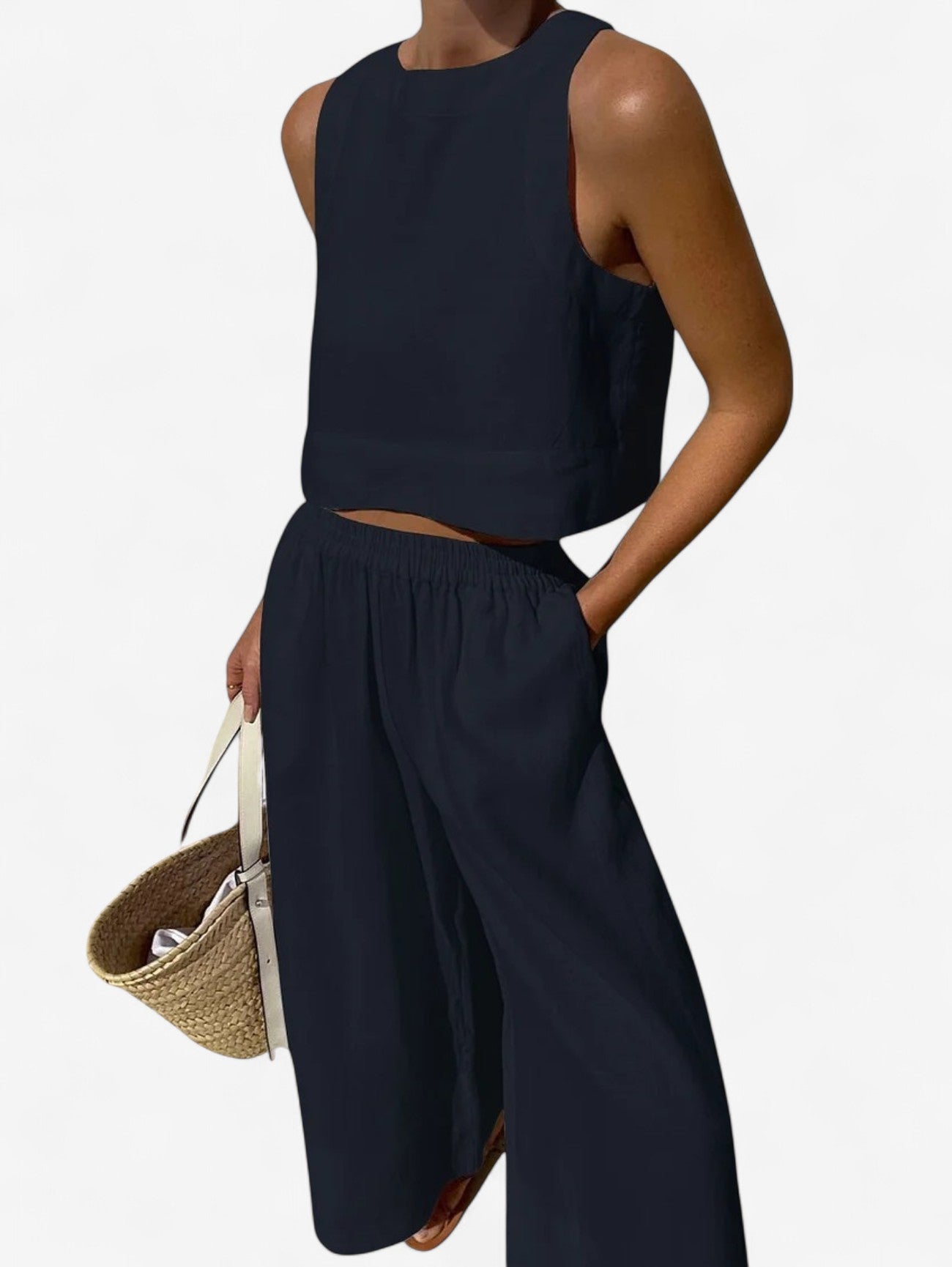 Jada | Women’s Sleeveless Crop Top and Wide Leg Pants Set