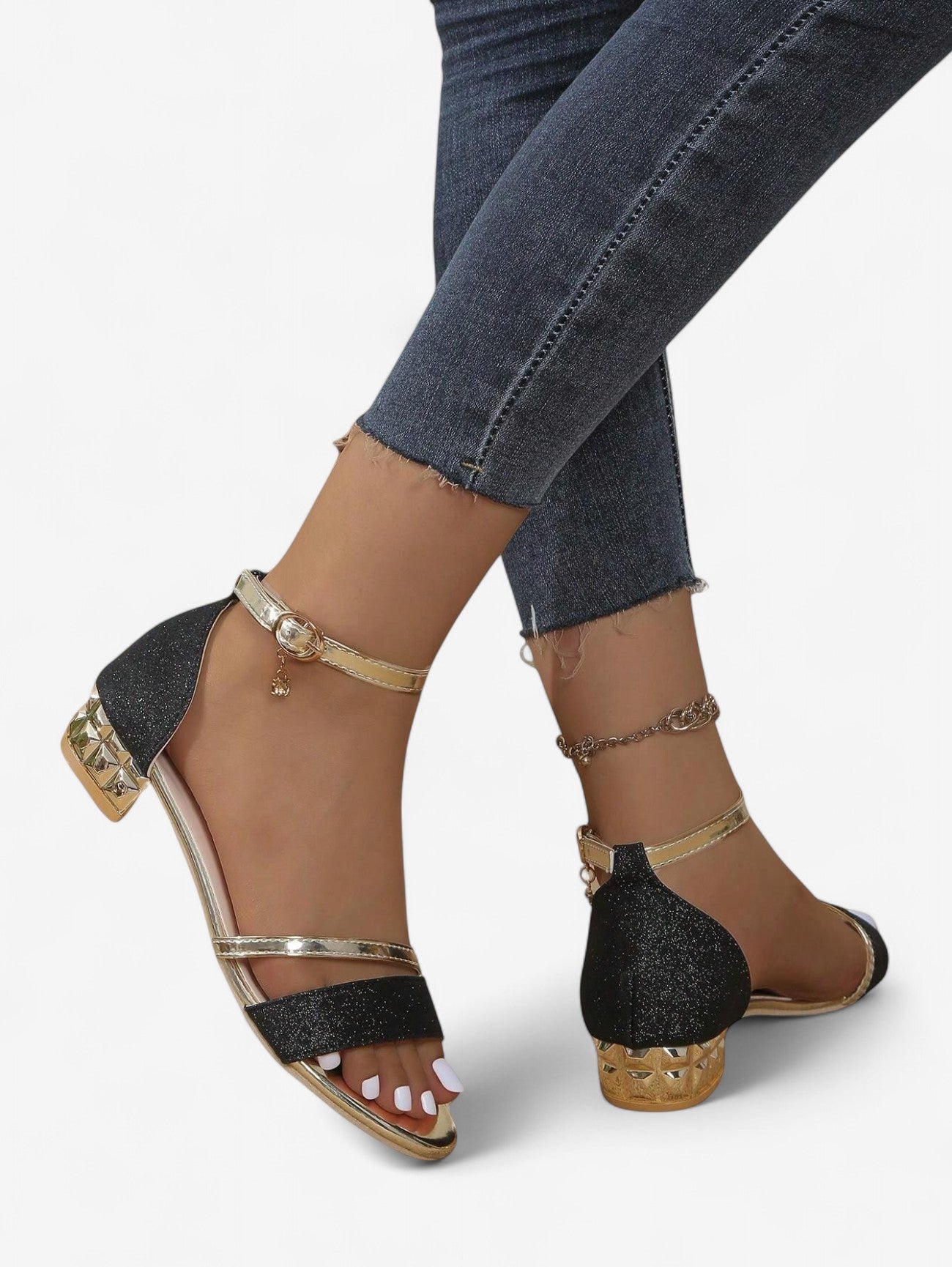 Jada | Women's Elegant Glitter Low Block Heel Sandals