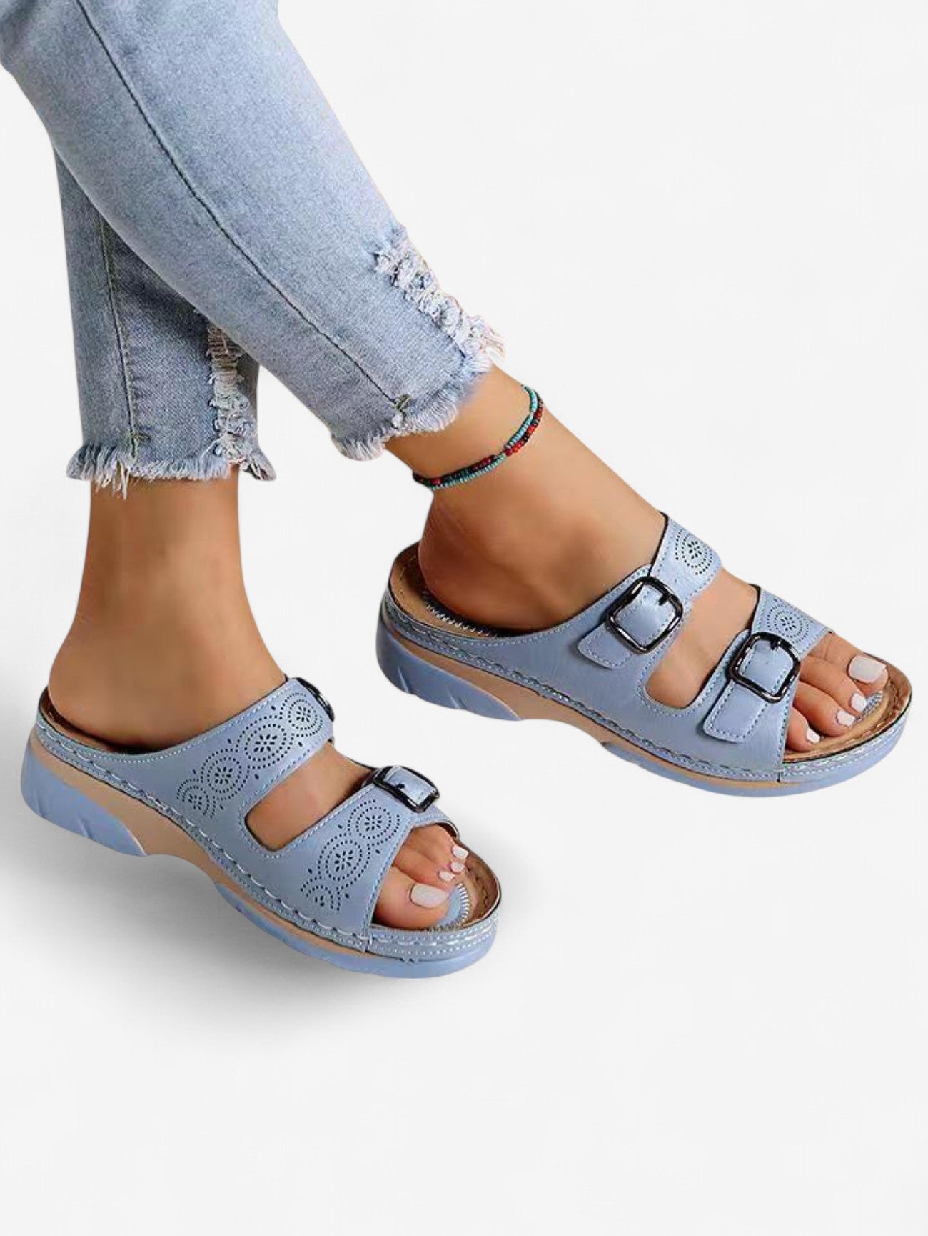 Jada | Women's Double Buckle Slip On Wedge Sandals