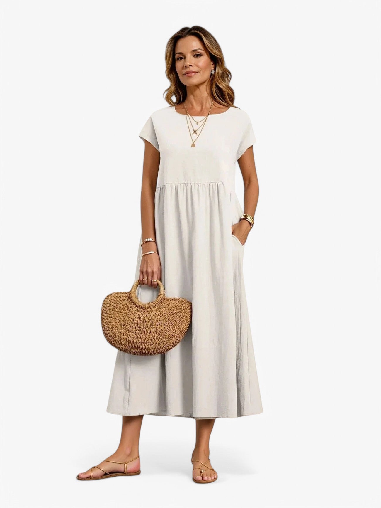 Jada | Women's Short Sleeve Pleated A Line Summer Maxi Dress