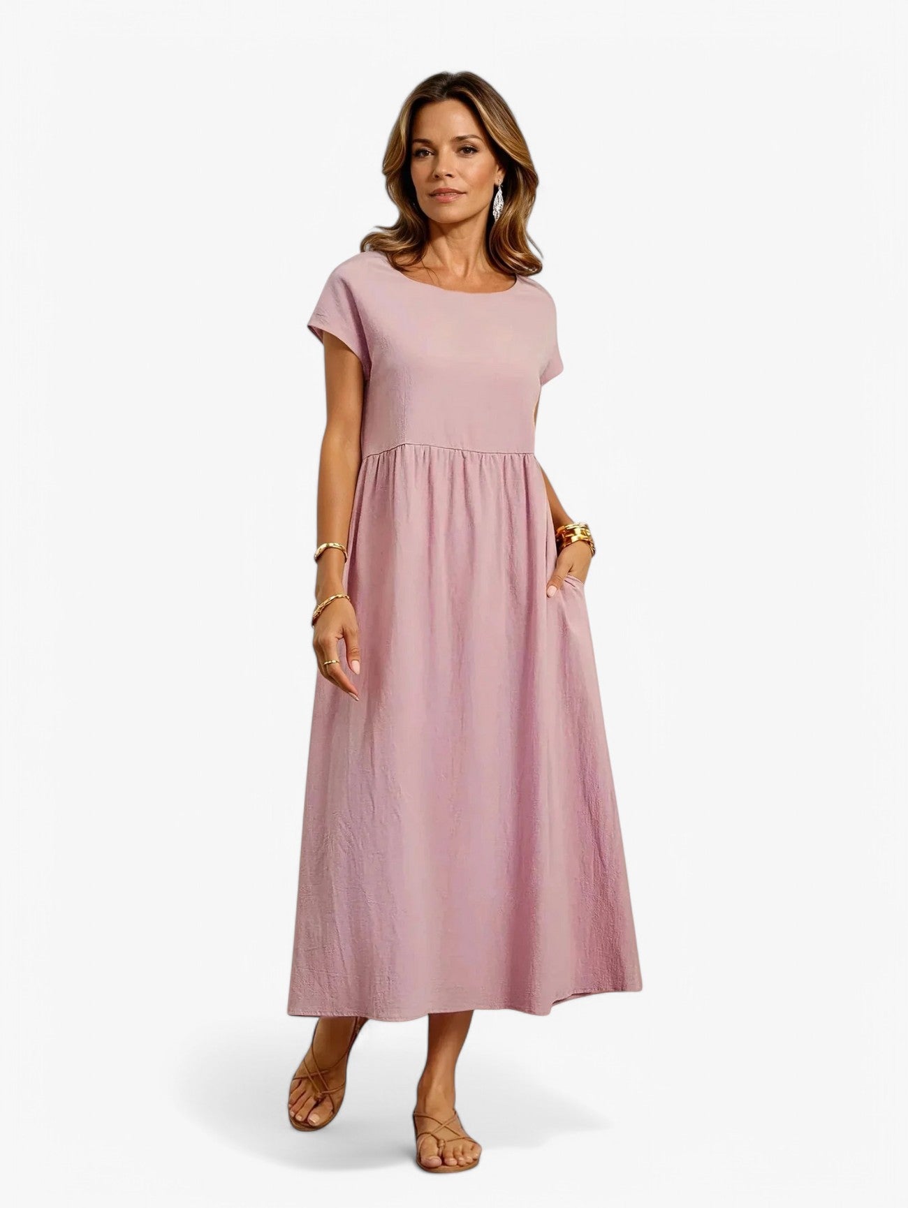 Jada | Women's Short Sleeve Pleated A Line Summer Maxi Dress