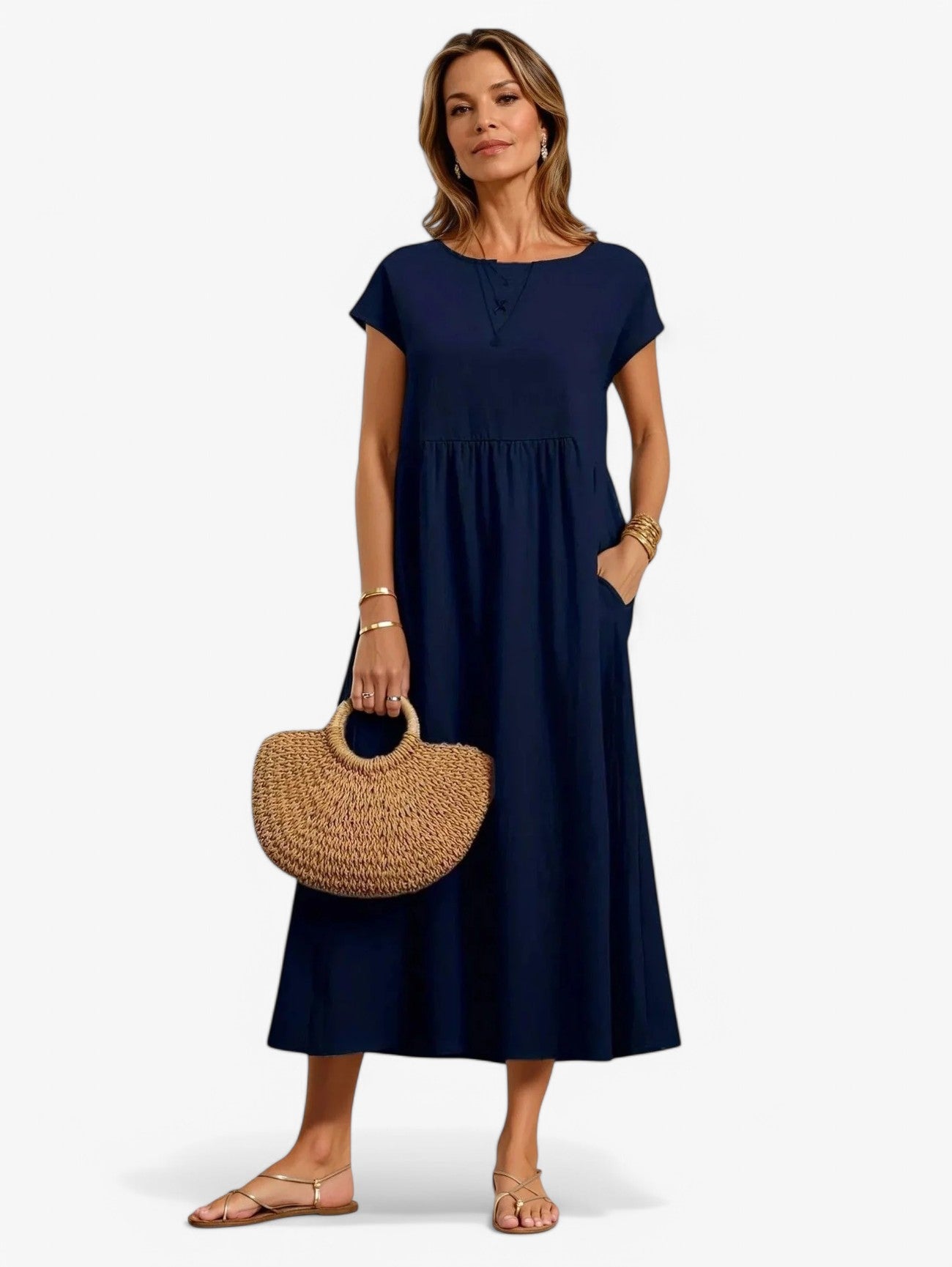 Jada | Women's Short Sleeve Pleated A Line Summer Maxi Dress