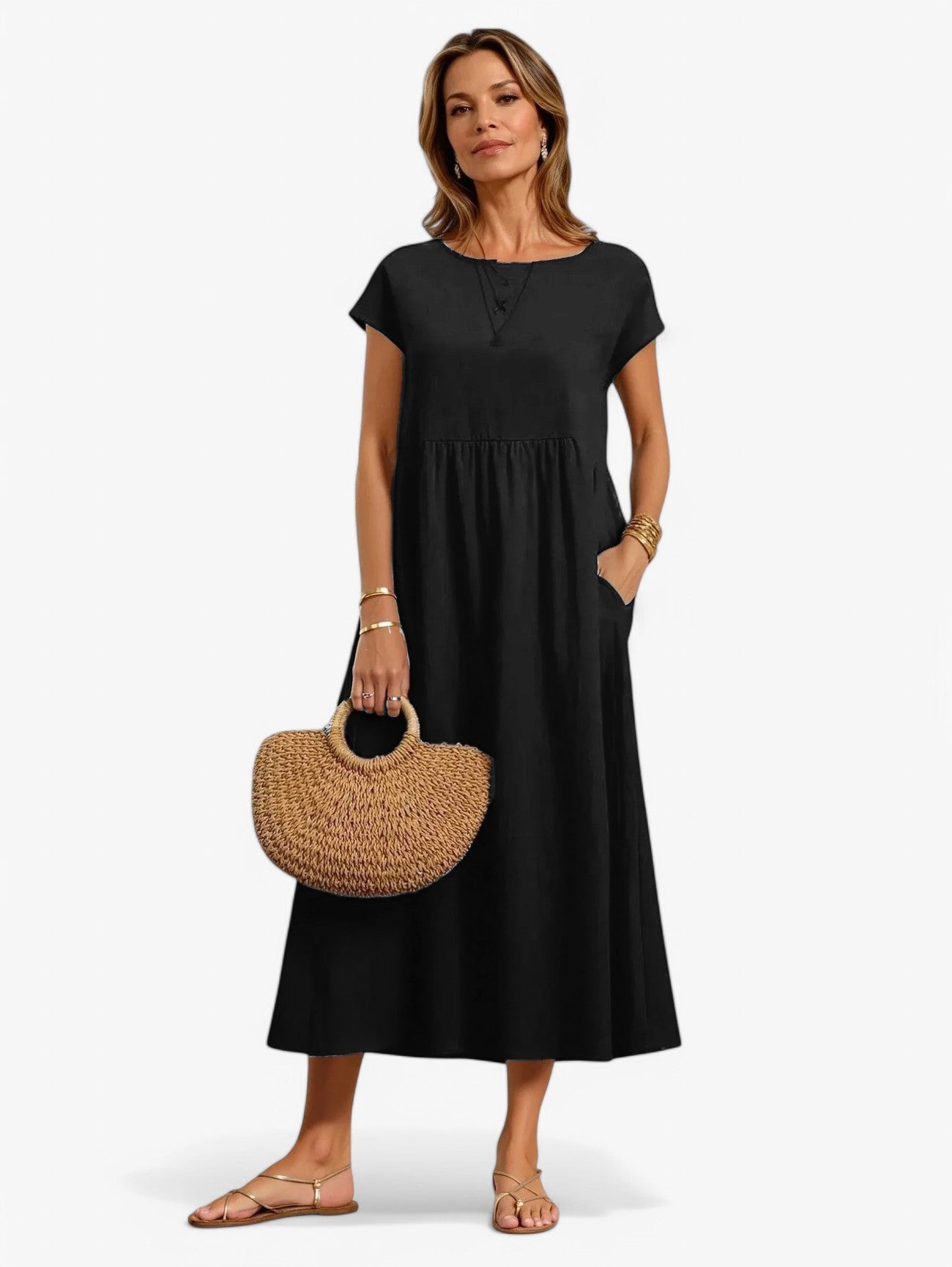 Jada | Women's Short Sleeve Pleated A Line Summer Maxi Dress