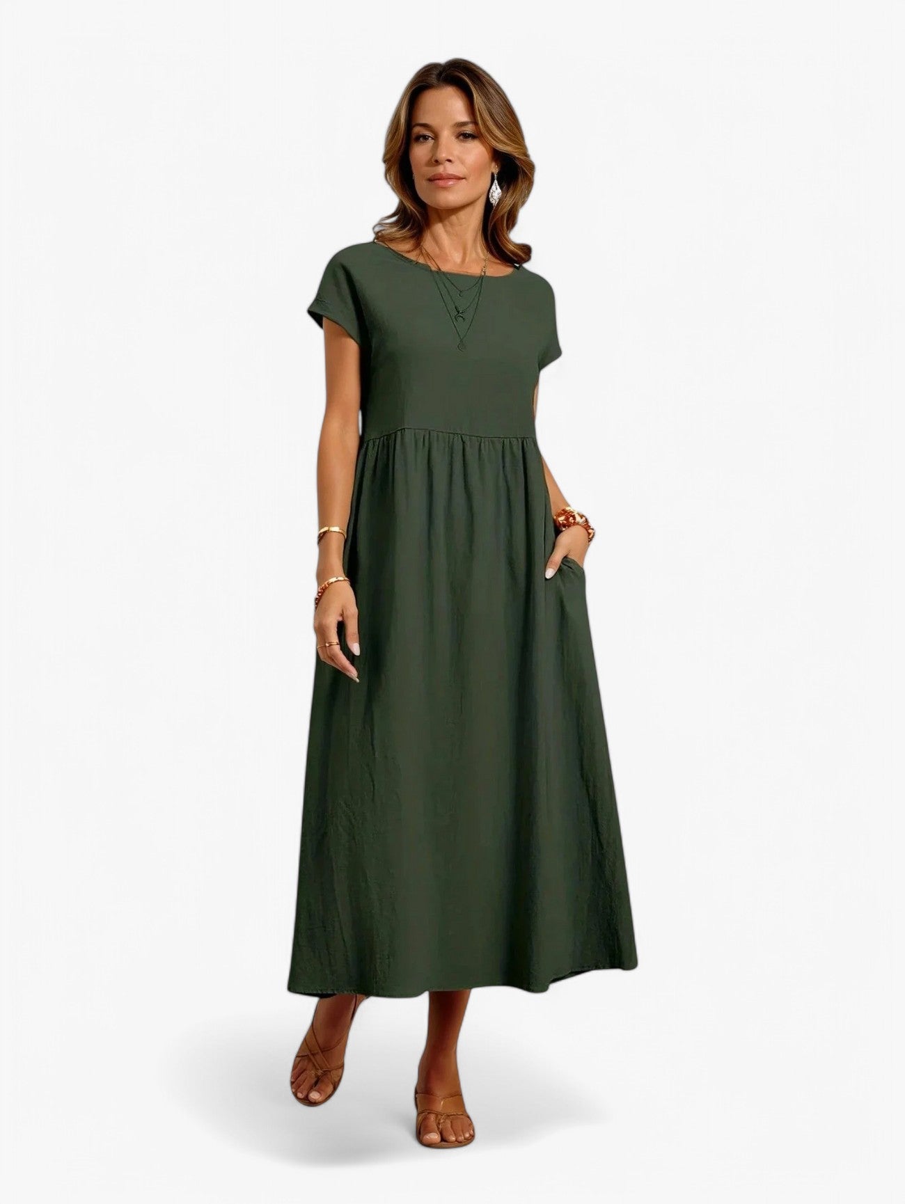 Jada | Women's Short Sleeve Pleated A Line Summer Maxi Dress