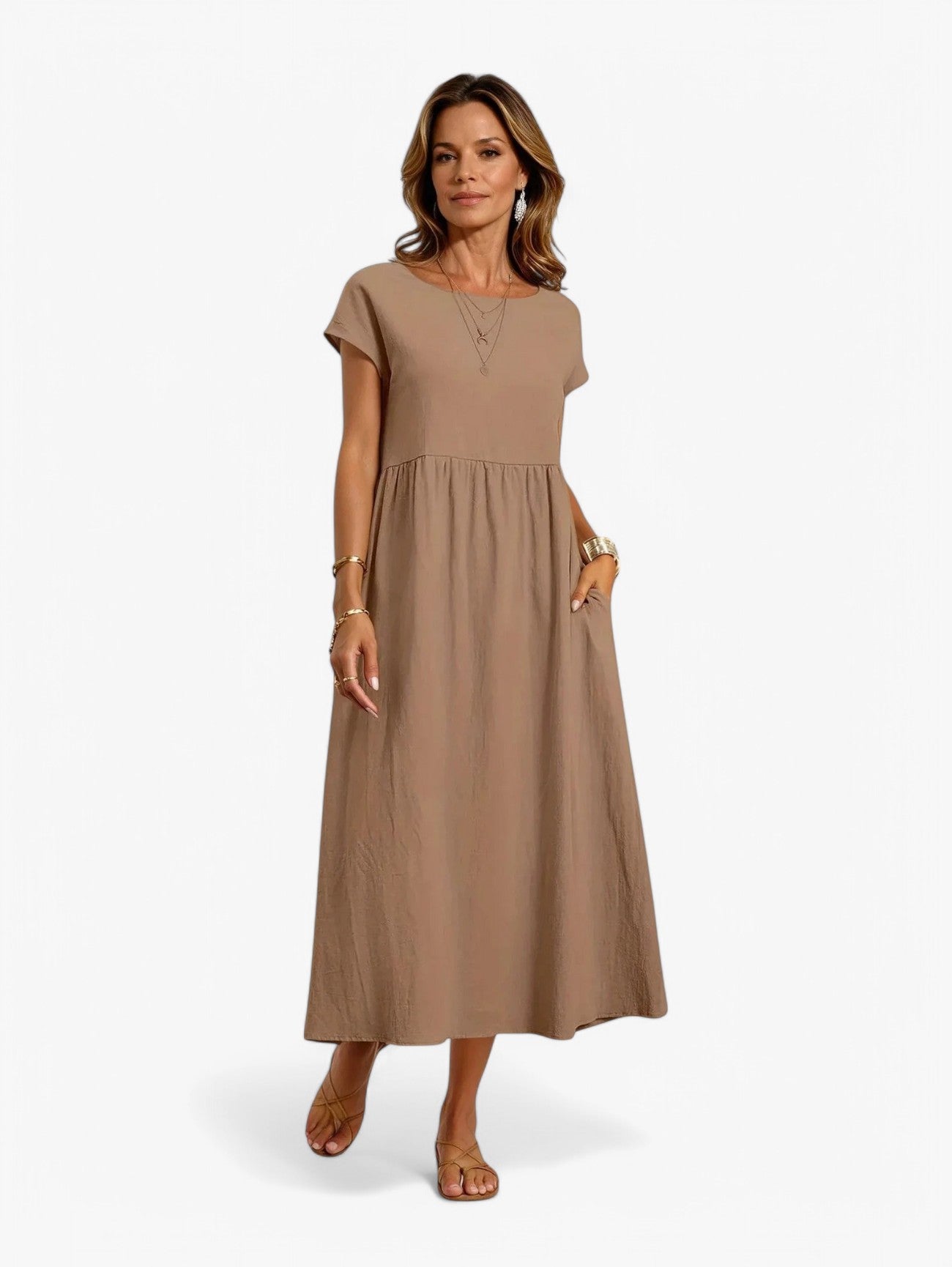 Jada | Women's Short Sleeve Pleated A Line Summer Maxi Dress