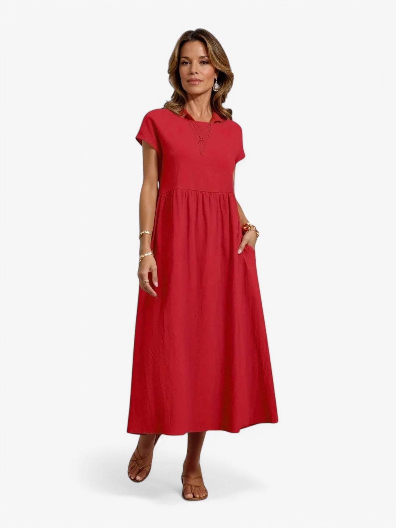 Jada | Women's Short Sleeve Pleated A Line Summer Maxi Dress