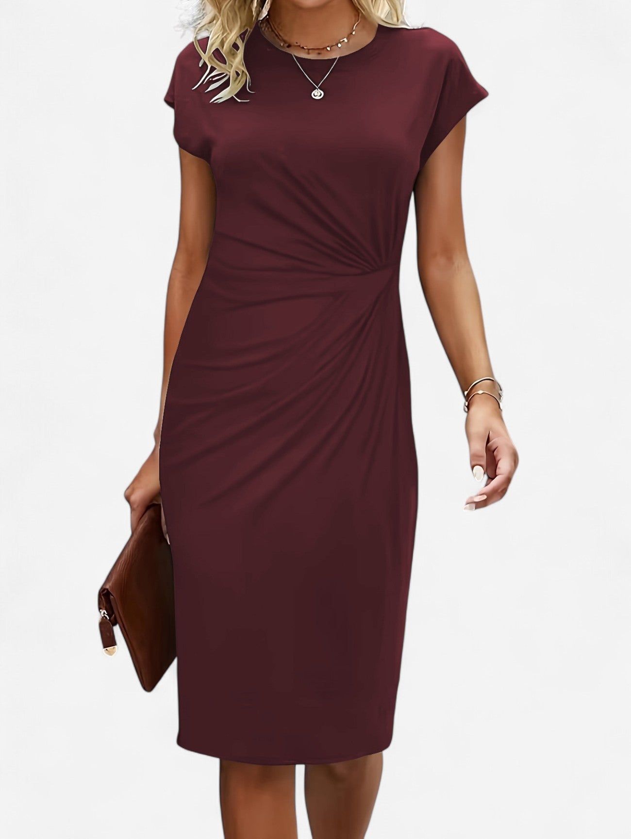 Jada | Women’s Ruched Formal Wrap Bodycon Midi Dress