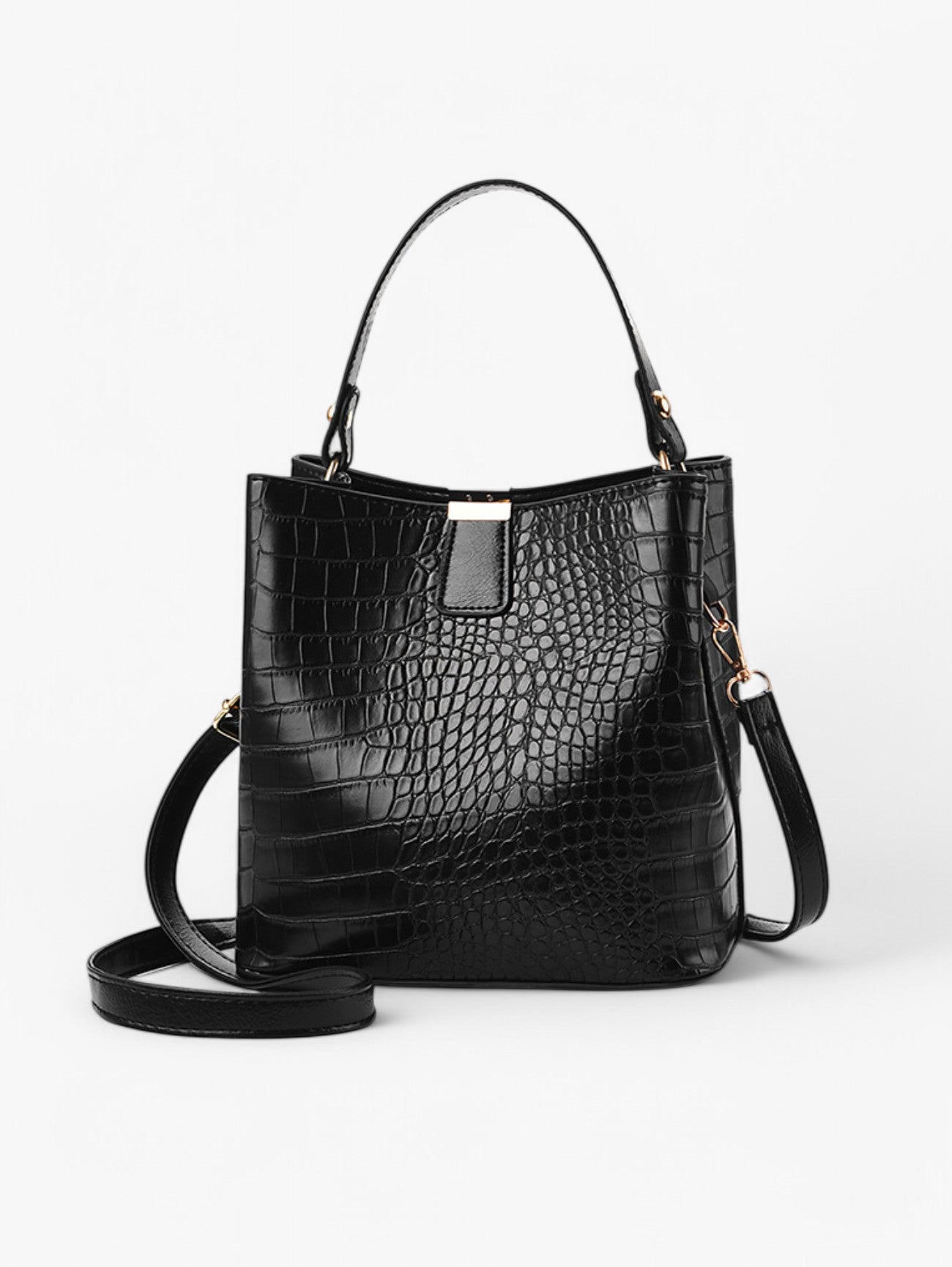 Jada | Women's Black Croc Big Shoulder Tote Bag Charm