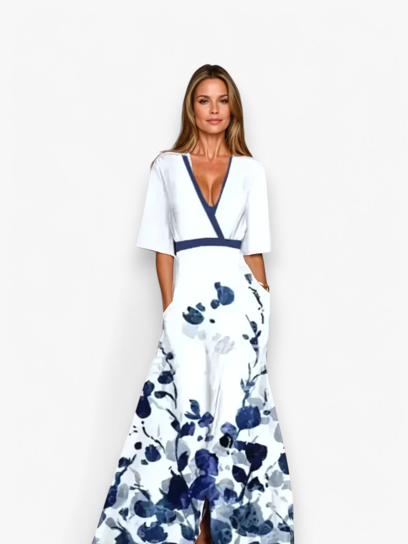 Jada | Women's Floral V-Neck Short Sleeve Elegant Summer Maxi Dress