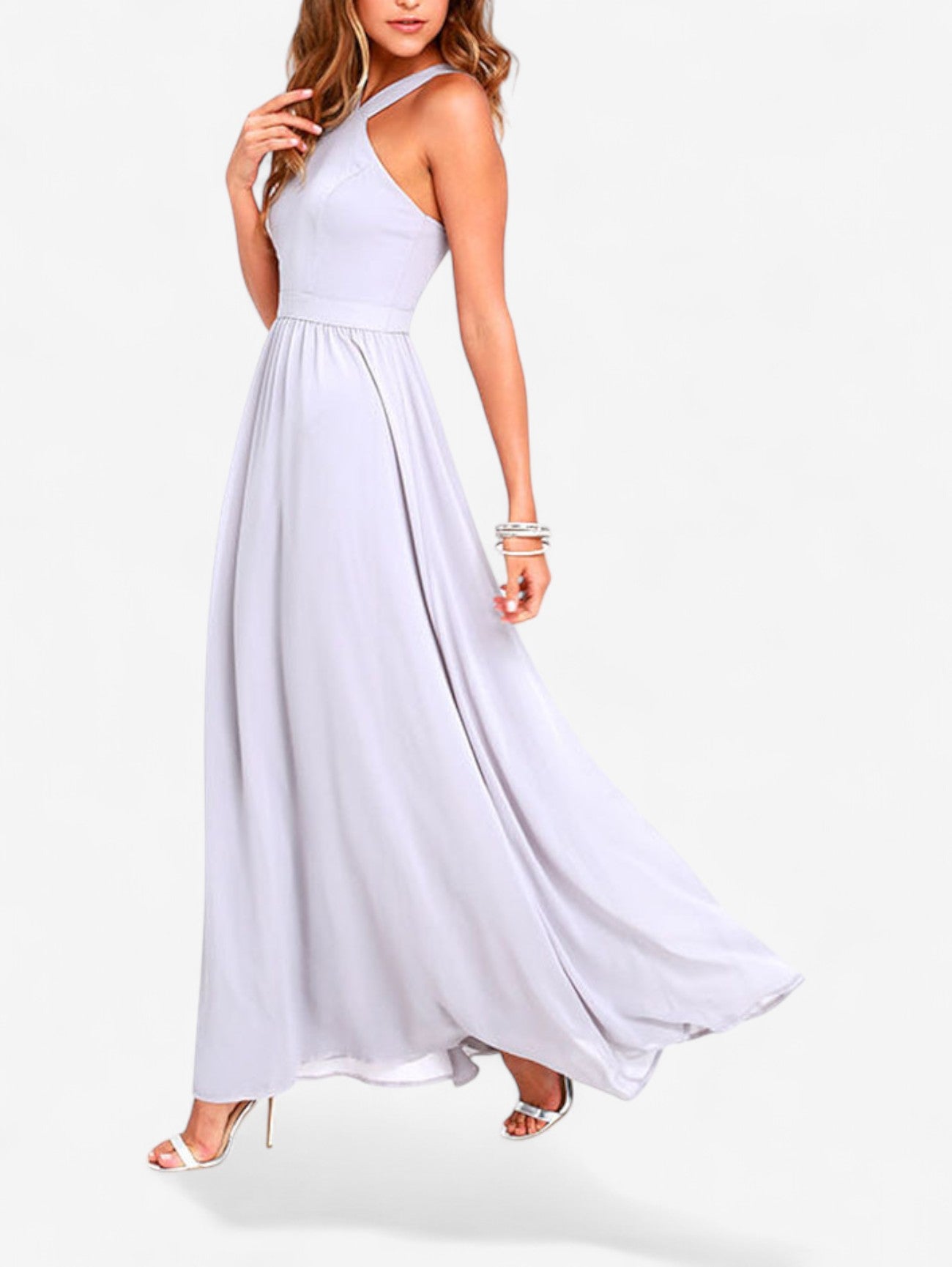Jada | Women’s Wedding Guest Wrap Sleeveless Chiffon Maxi Dress