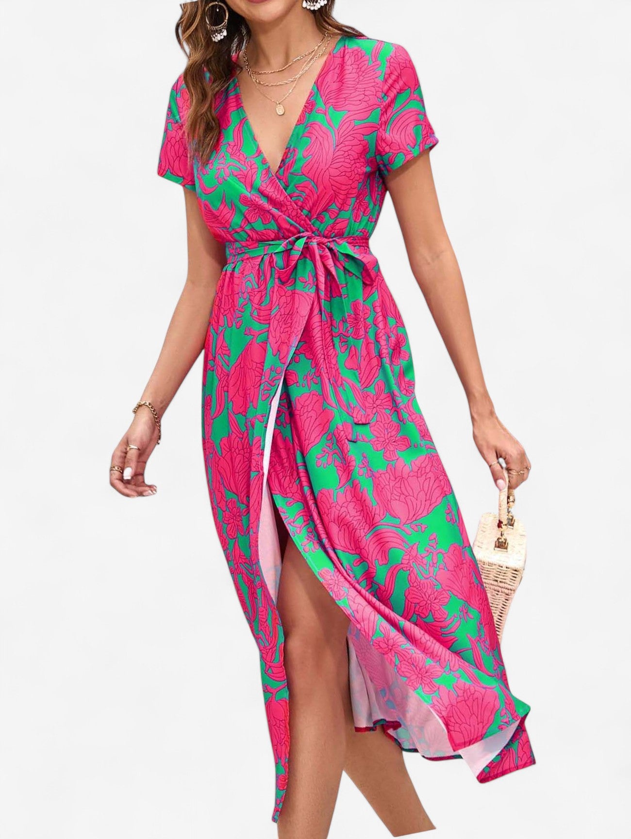Jada | Women's Boho Wrap Wedding guest Midi Dress with Split