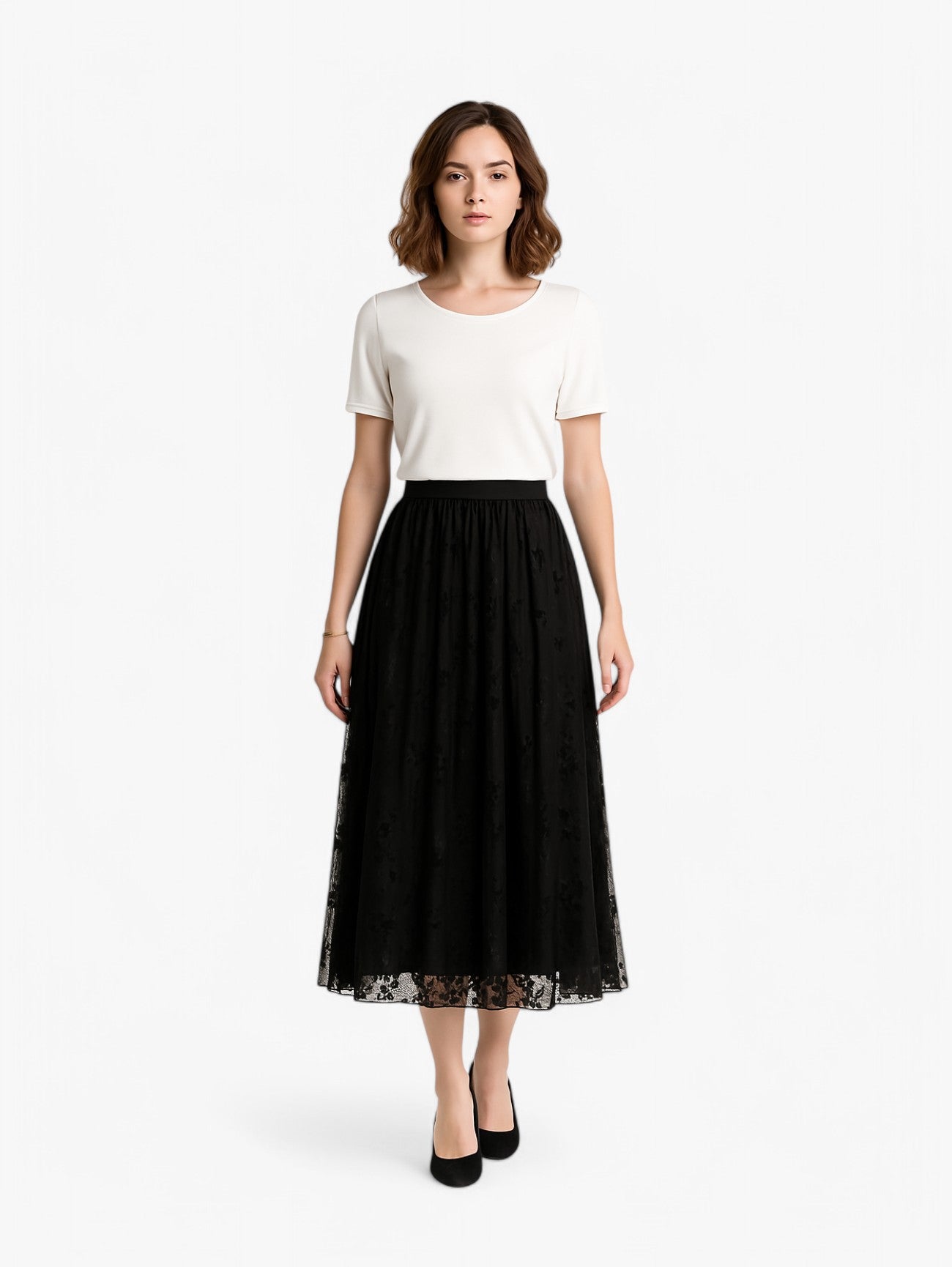 Jada | Women's Sheer Floral Mesh Pleated A-Line Skirt