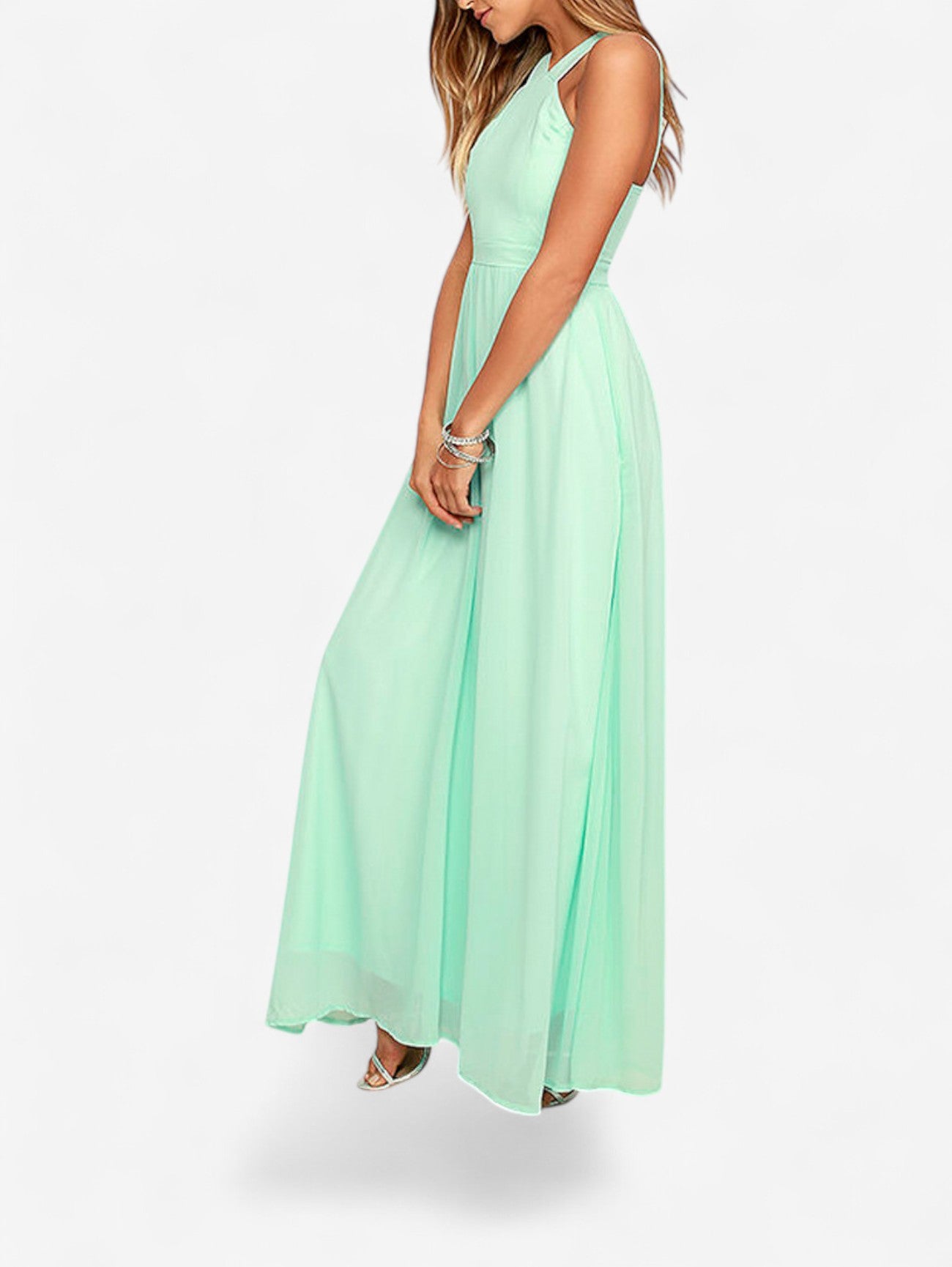 Jada | Women’s Wedding Guest Wrap Sleeveless Chiffon Maxi Dress