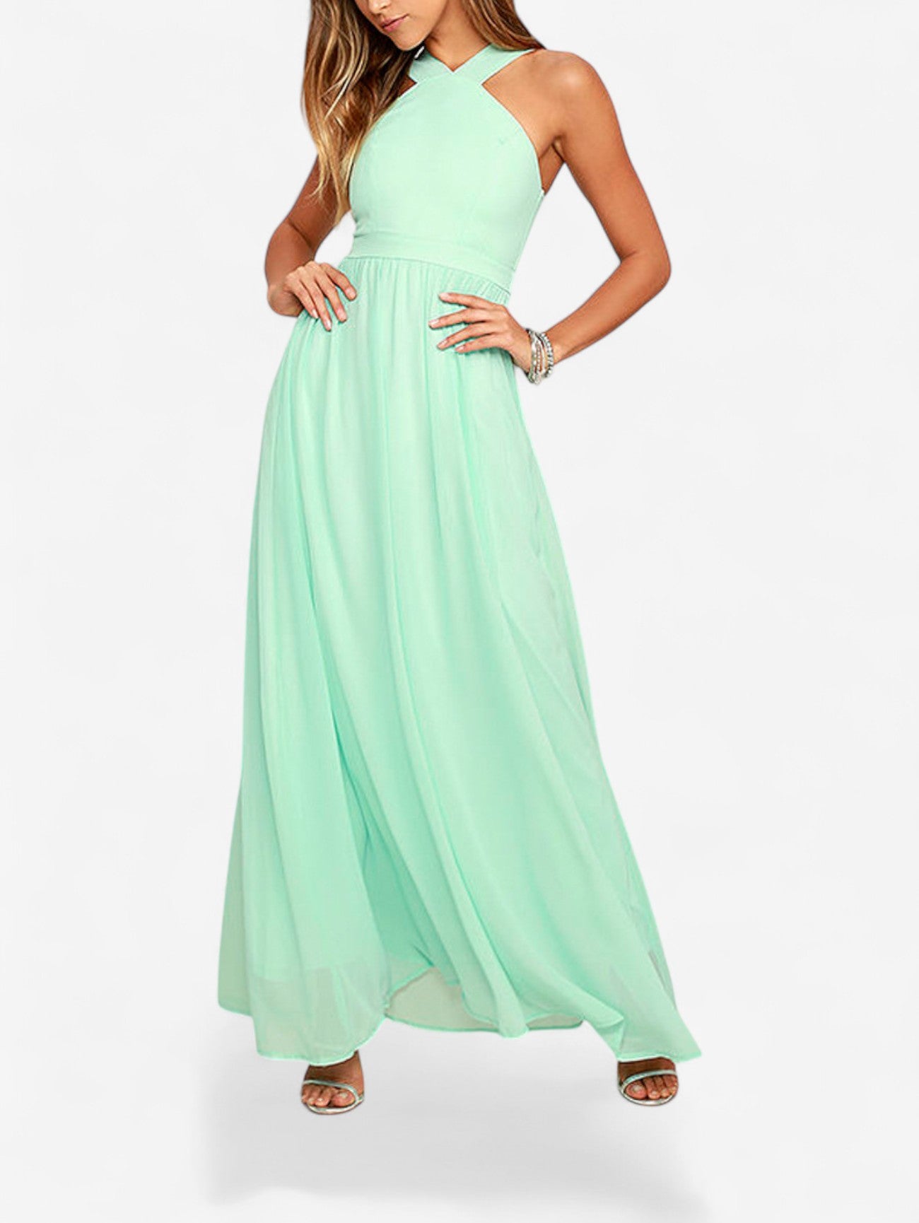 Jada | Women’s Wedding Guest Wrap Sleeveless Chiffon Maxi Dress