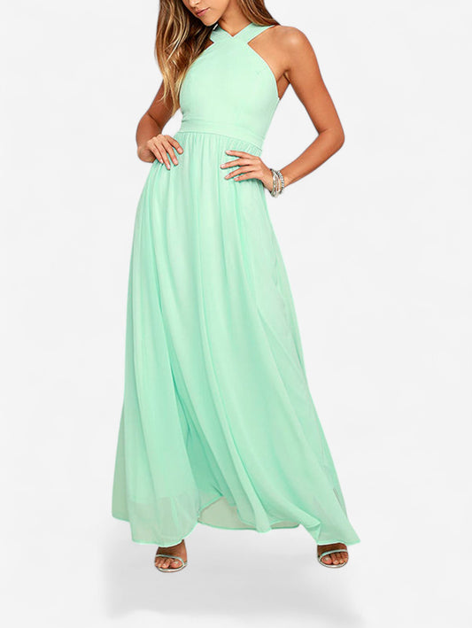 Jada | Women’s Wedding Guest Wrap Sleeveless Chiffon Maxi Dress
