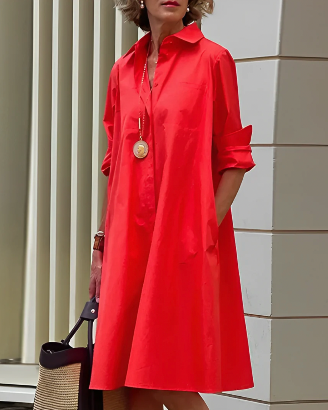 Jada | Women's Casual Shirt Collar Midi Dress