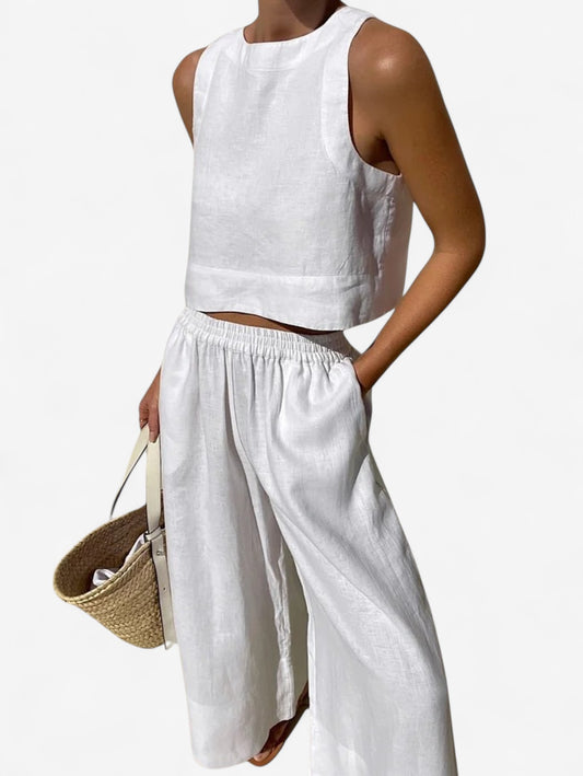 Jada | Women’s Sleeveless Crop Top and Wide Leg Pants Set