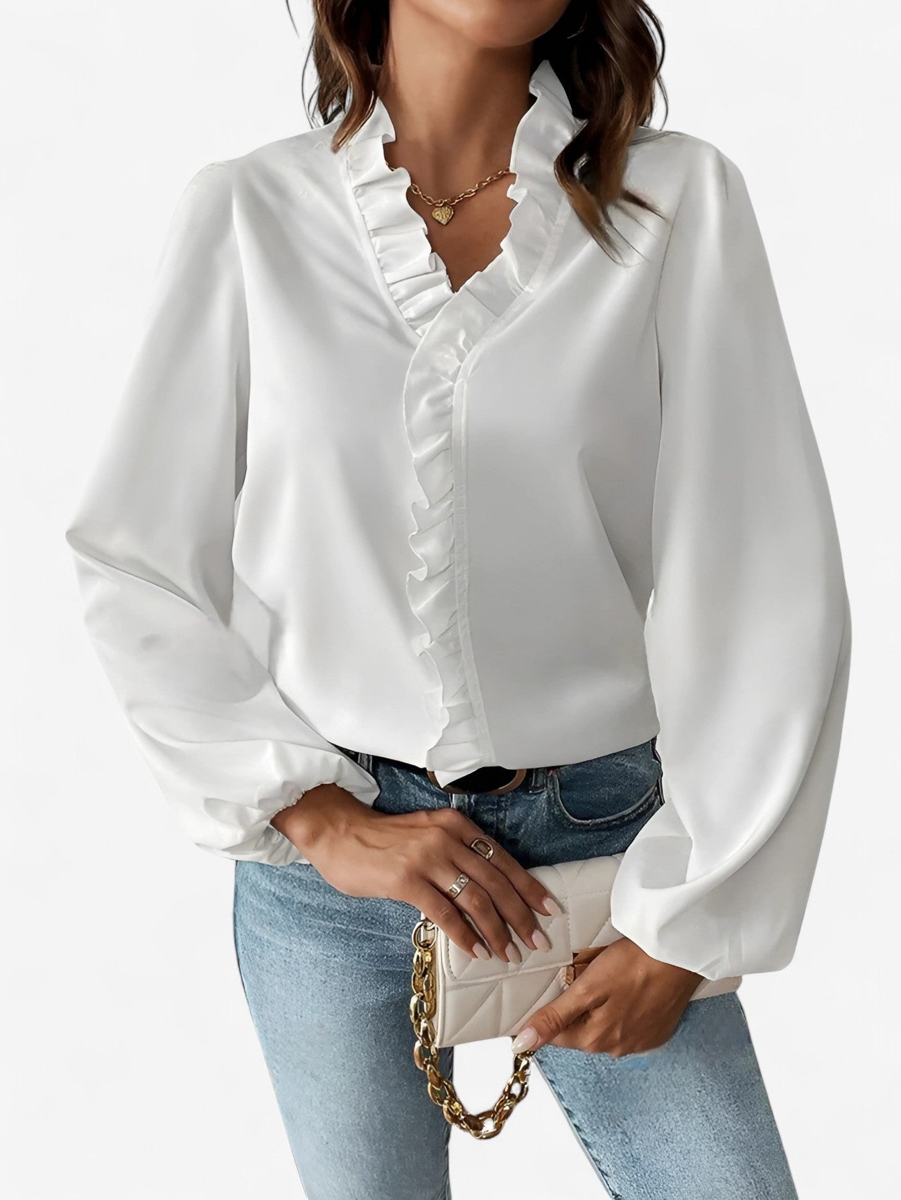 Jada | Women's Long Sleeve Loose Ruffle Shirt Top